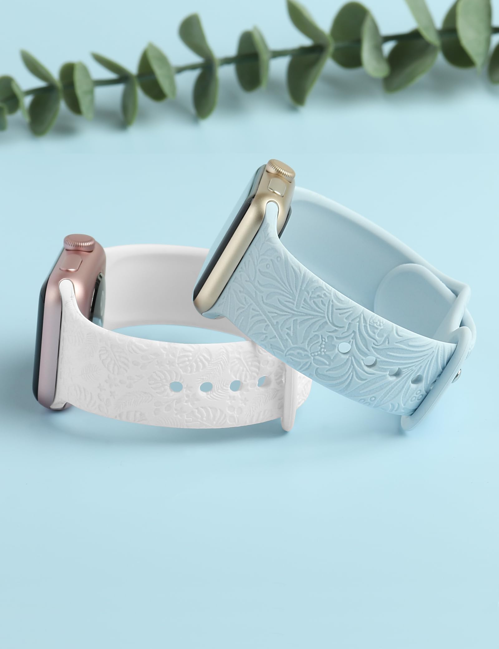 2 Pack Boho Engraved Tropical Plant Pattern Replacement Bands for Apple Watch 38mm 40mm 41mm 42mm 44mm 45mm 49mm - Compatible with iWatch Series 8/7/6/5/4/3/2/1/SE/Ultra - Stylish & Durable Watch Strap for Women, Perfect for Casual Wear, Workouts & Outdoor Activities