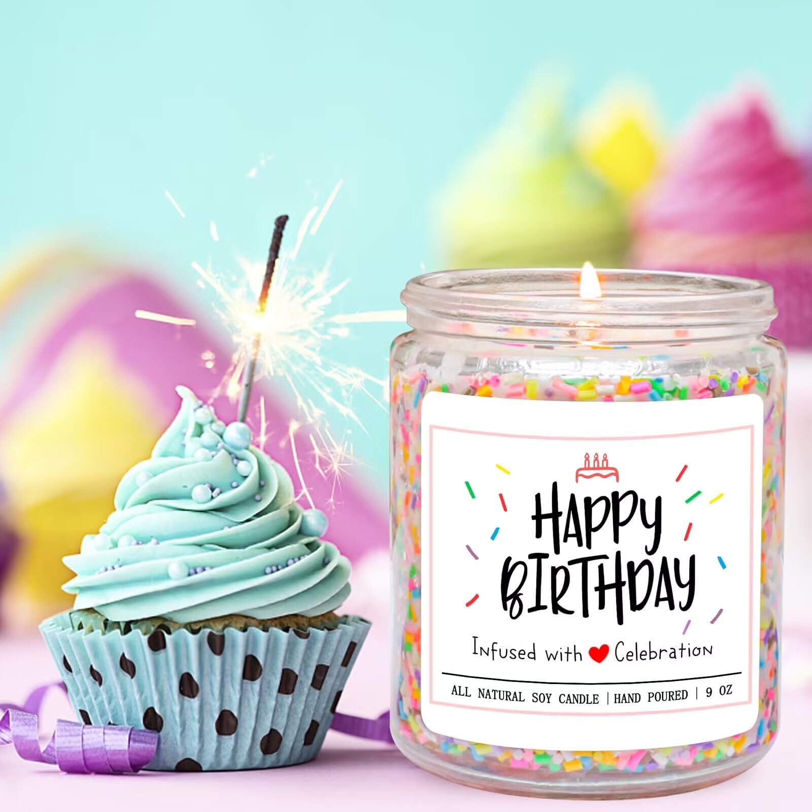 Vanilla Cream Scented Birthday Candles with Sprinkles - Unique Handmade Gift for Women & Men | Best Friend Present, Party Decor, Romantic Home Ambiance