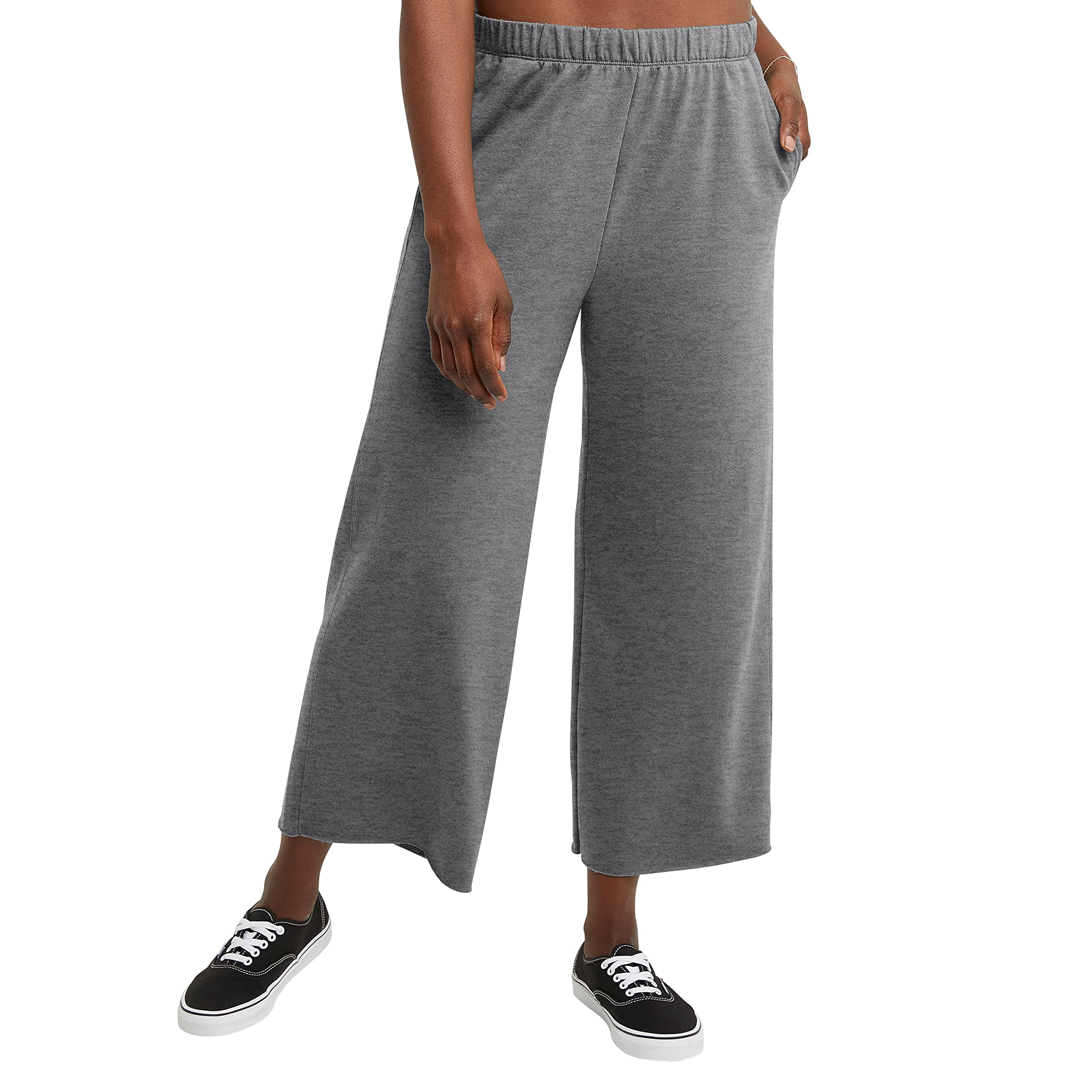 Hanes Women's Originals Wide Leg Crop Pants - Retro Lightweight French Terry Lounge Pants 25