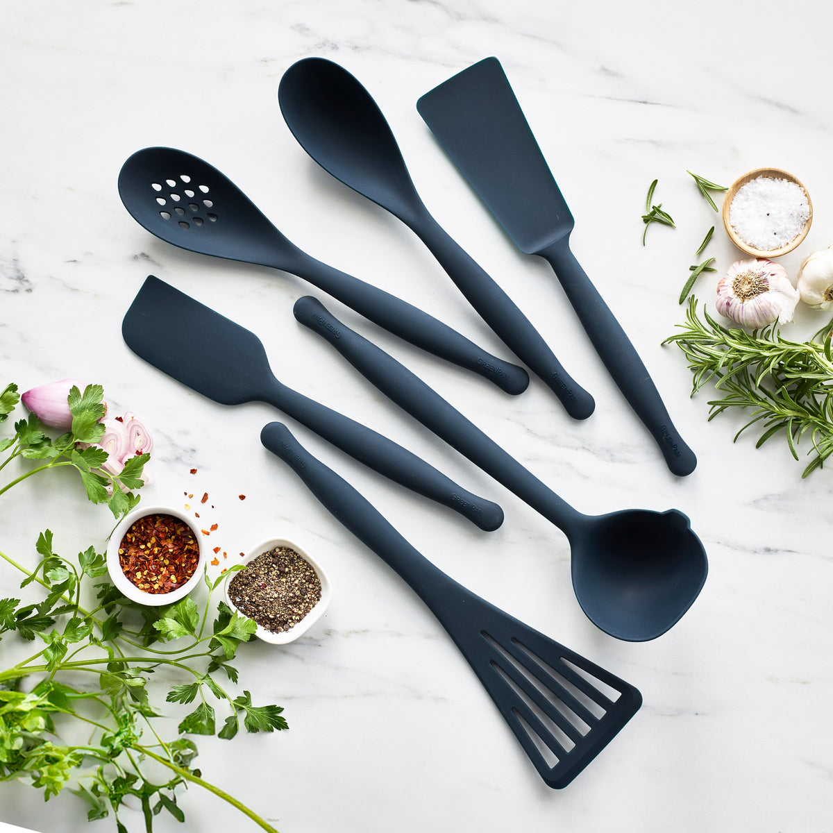 Premium Silicone 6-Piece Kitchen Utensil Set - Non-Slip Heat Resistant Cooking Tools with Ergonomic Handles (Oxford Blue) - Perfect for Baking, Frying, and Everyday Cooking