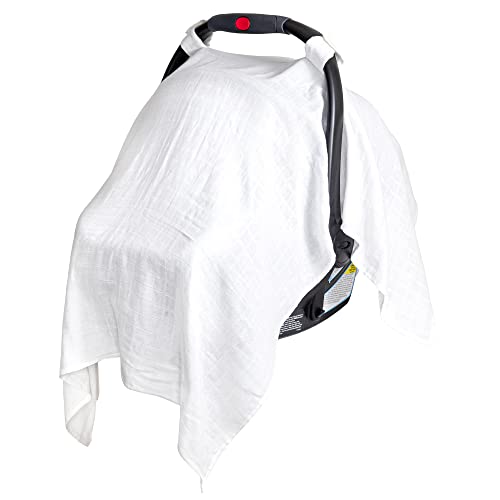 Organic Cotton Muslin Baby Car Seat Cover - Lightweight & Breathable for Sun Protection - Fits All Infant Seats (44