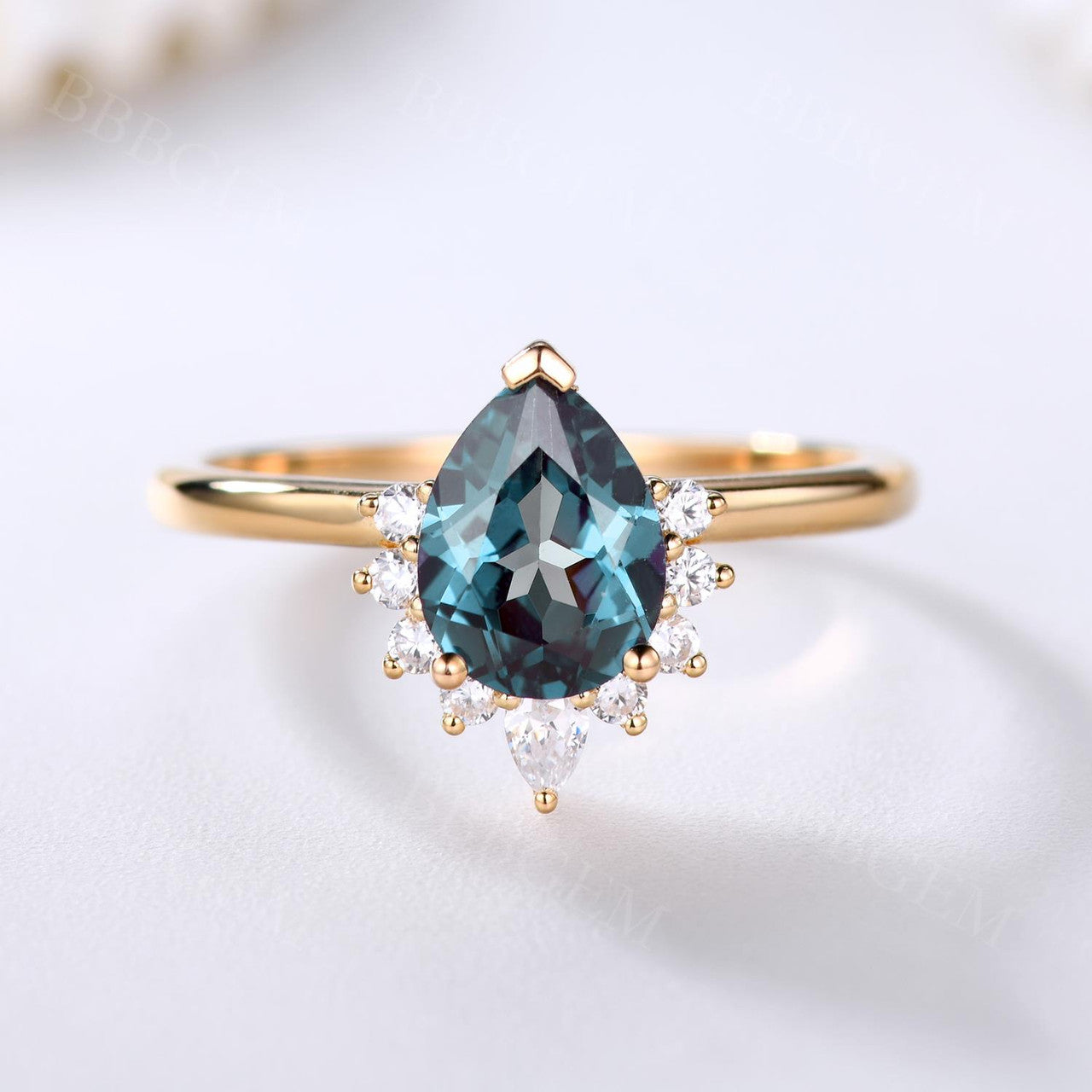 Yellow Gold Alexandrite Moissanite Engagement Ring | Color Changing Gemstone | Plain Gold Band | Perfect for Proposals, Anniversaries & Special Occasions