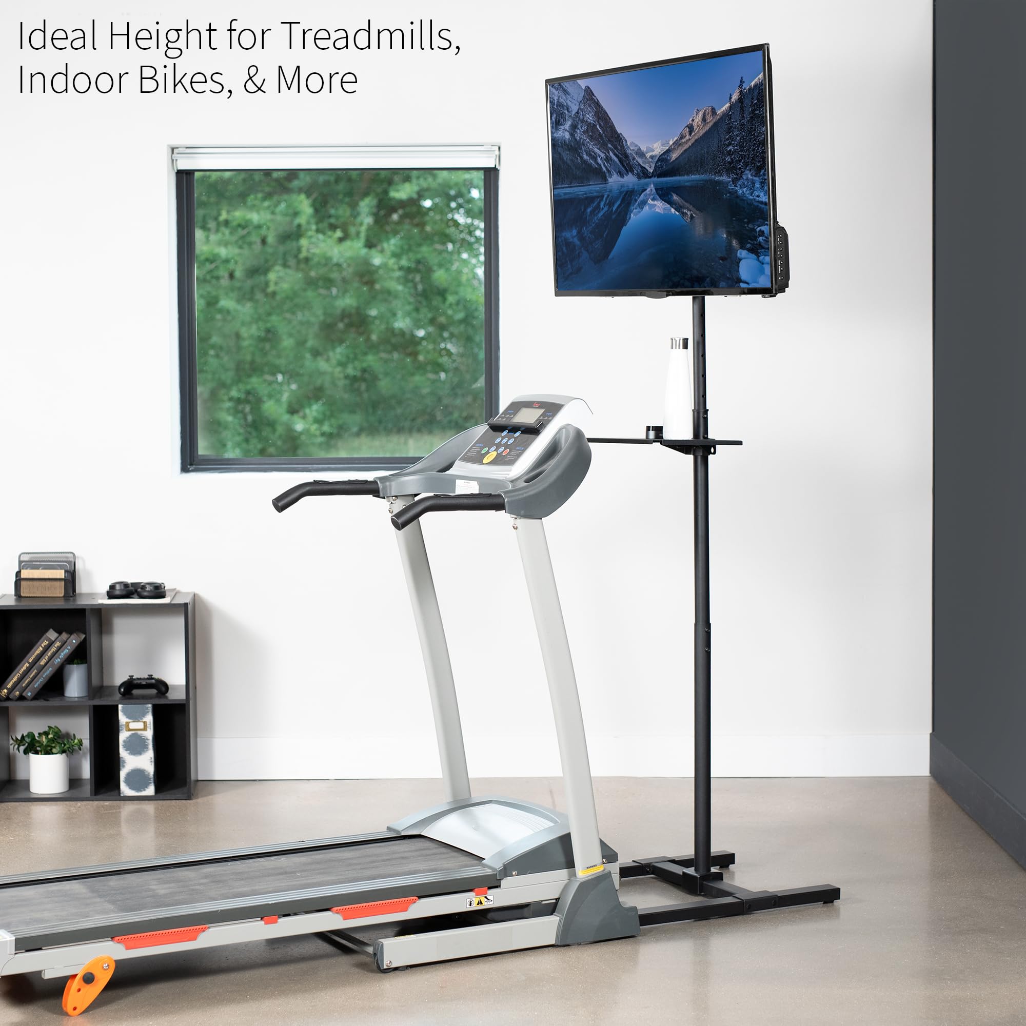 VIVO Extra Tall TV Floor Stand with Shelf for 13 to 50 inch Screens - Universal Mount for LED, OLED, 4K Smart Flat & Curved Monitors - 70 inch Tall Pole - Max VESA 200x200 - Perfect for Treadmills, Ellipticals & Home Gym Setup - Black (STAND-TV17-S)