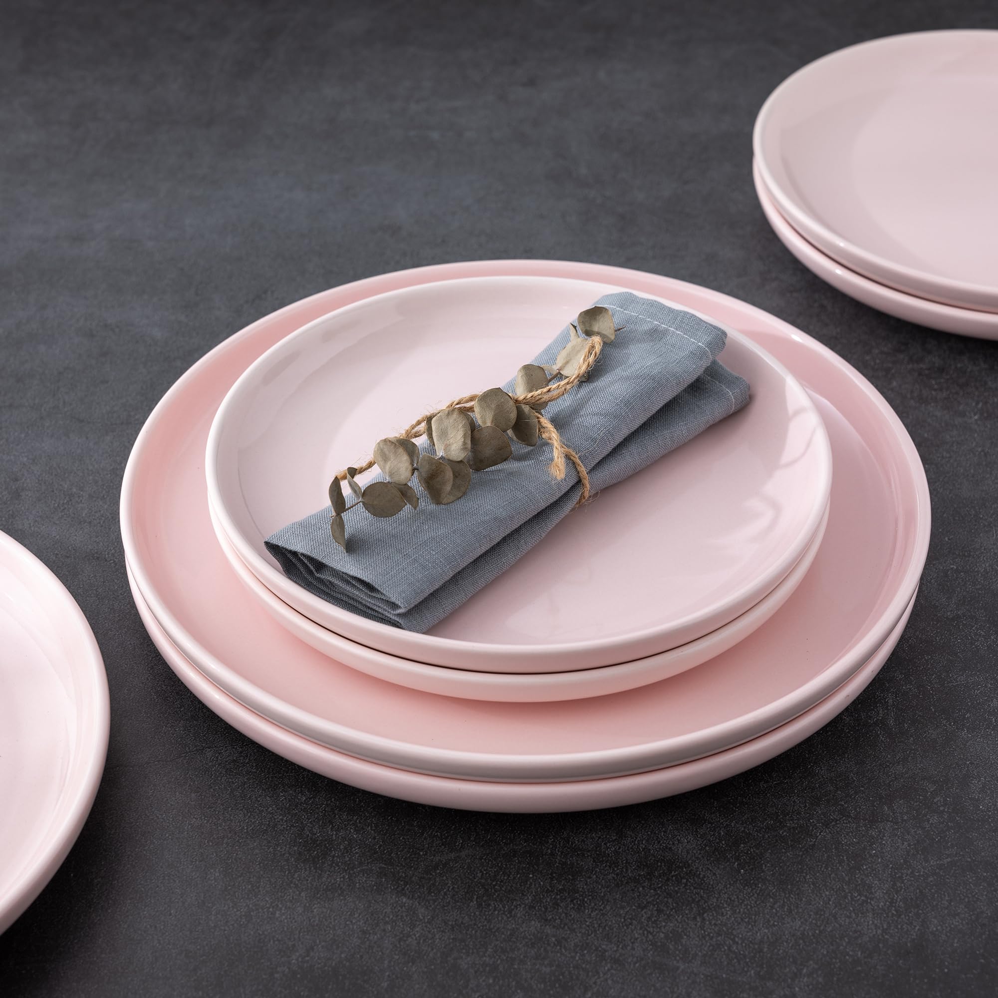 AmorArc 6-Piece Ceramic Dinner Plates Set - 8 Inch Round Stoneware Salad & Dessert Plates, Microwave & Dishwasher Safe, Scratch Resistant Deep Dishes - Pink | Perfect for Family Dinners, Parties, Restaurants & Everyday Use