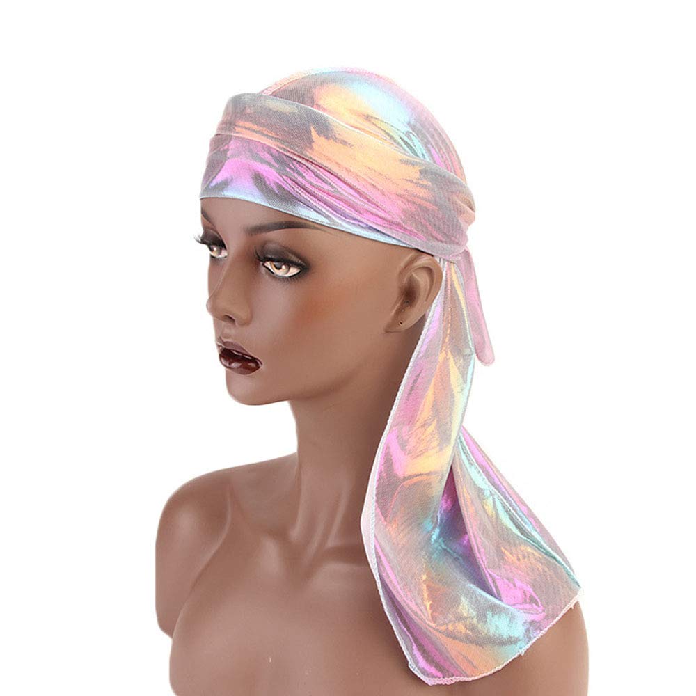 Silky Durag with Laser Long Tail & Hologram Design - Premium Satin Headwrap Turban for Men & Women - Perfect for Hair Protection, Sleep, and Fashion Accessories