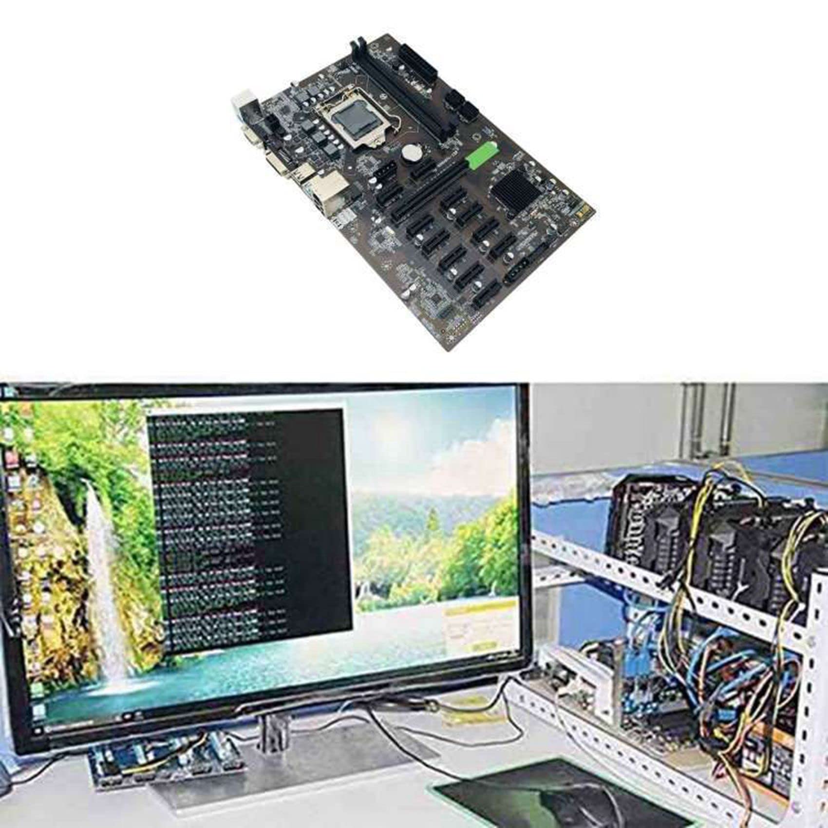 Flisdtry B250 BTC Mining Motherboard with Intel G3920/G3930 CPU, 12 GPU Slots, LGA 1151, DDR4, USB 3.0 - Includes SATA & Switch Cables - Perfect for Cryptocurrency Mining Rigs & Ethereum Mining Setup