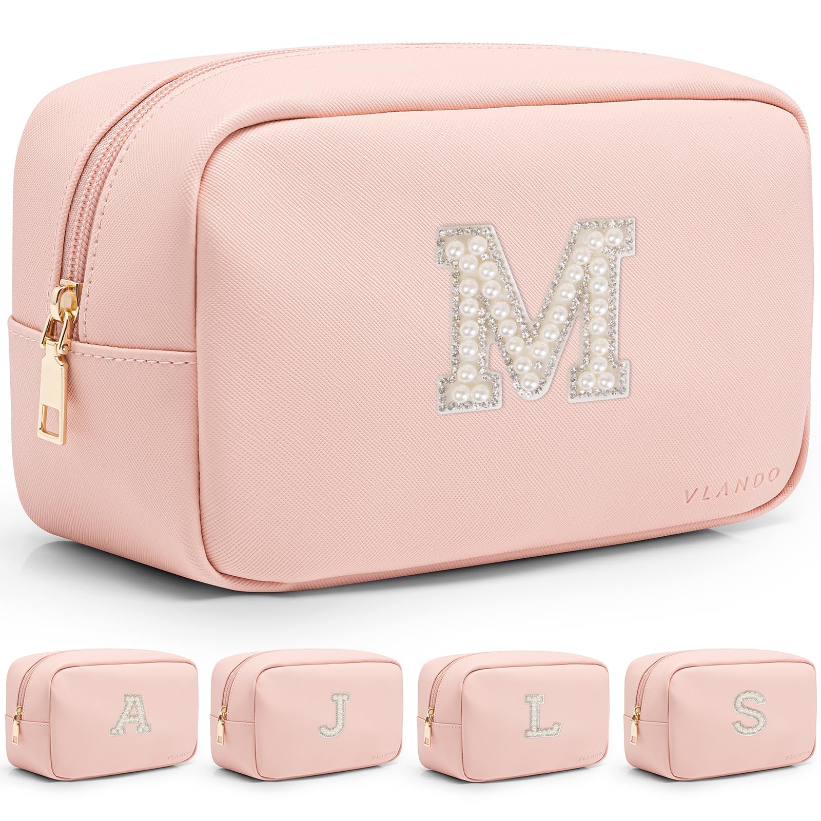 Personalized Initial Letter M Makeup Bag - Cute Cosmetic Pouch for Women, Best Graduation/Birthday Gift Idea for Teen Girls, Mom, Teacher & Bridesmaid - Perfect for Travel, School & Daily Beauty Essentials Organization