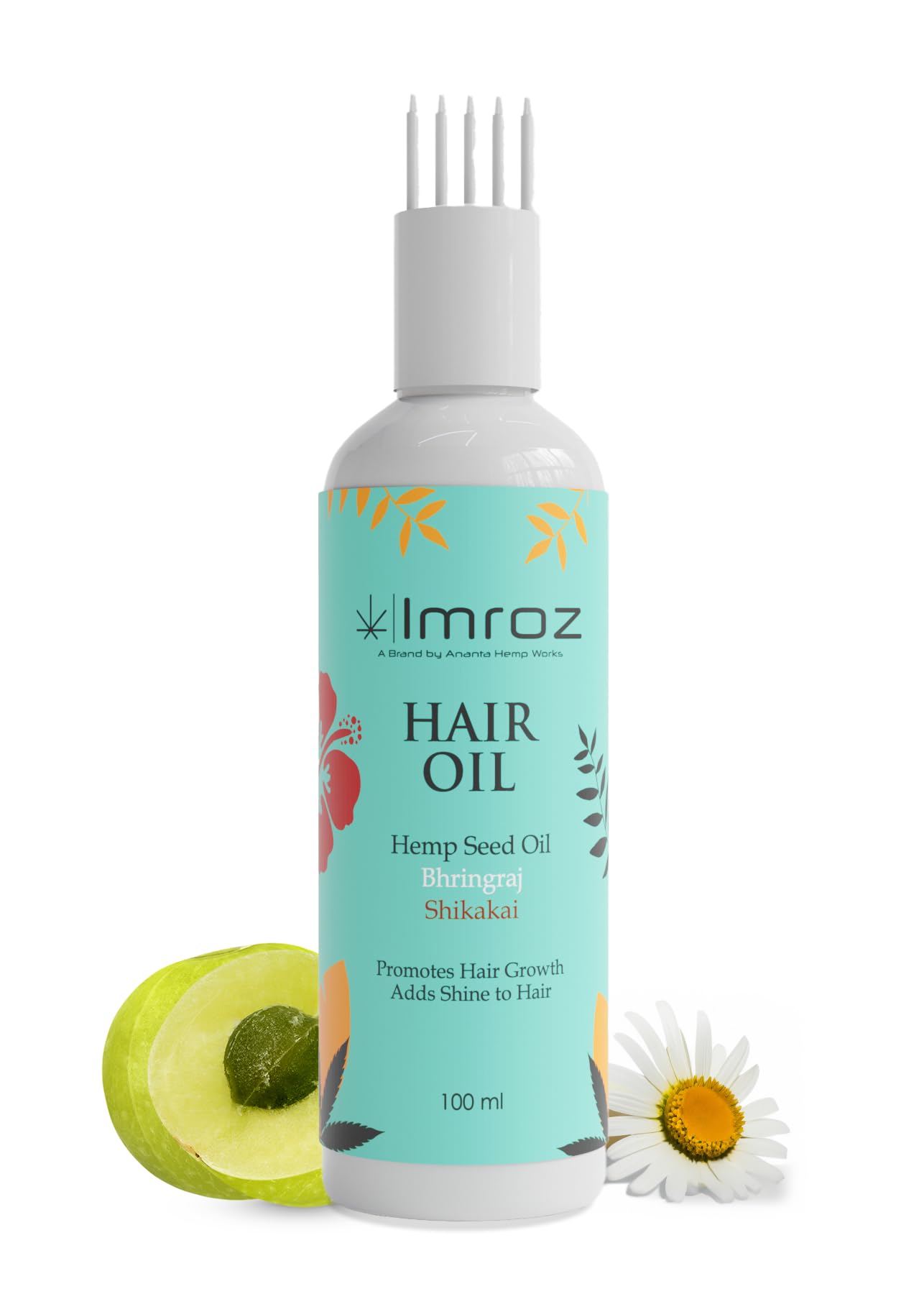 **Imroz Bhringraj Hair Oil with Hemp & Amla - Natural Herbal Treatment for Hair Fall & Dandruff - Nourishes & Strengthens Hair - Includes Comb Applicator (100ml) - Perfect for Daily Scalp Massage & Hair Care Routine**