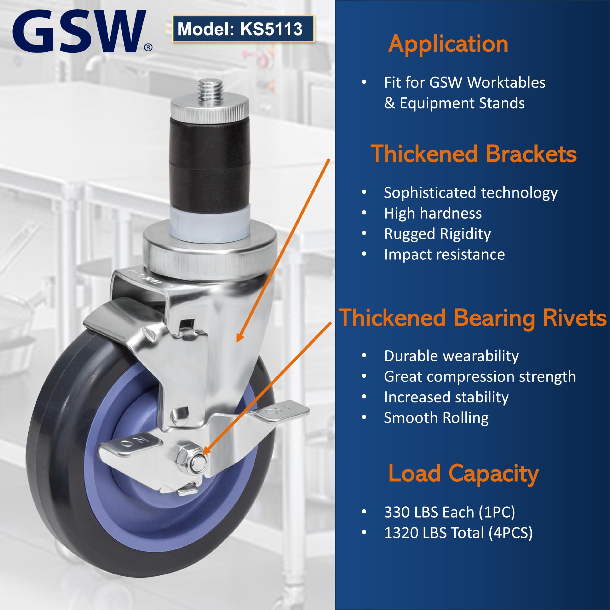 GSW 4-Pack Heavy Duty Casters with 4