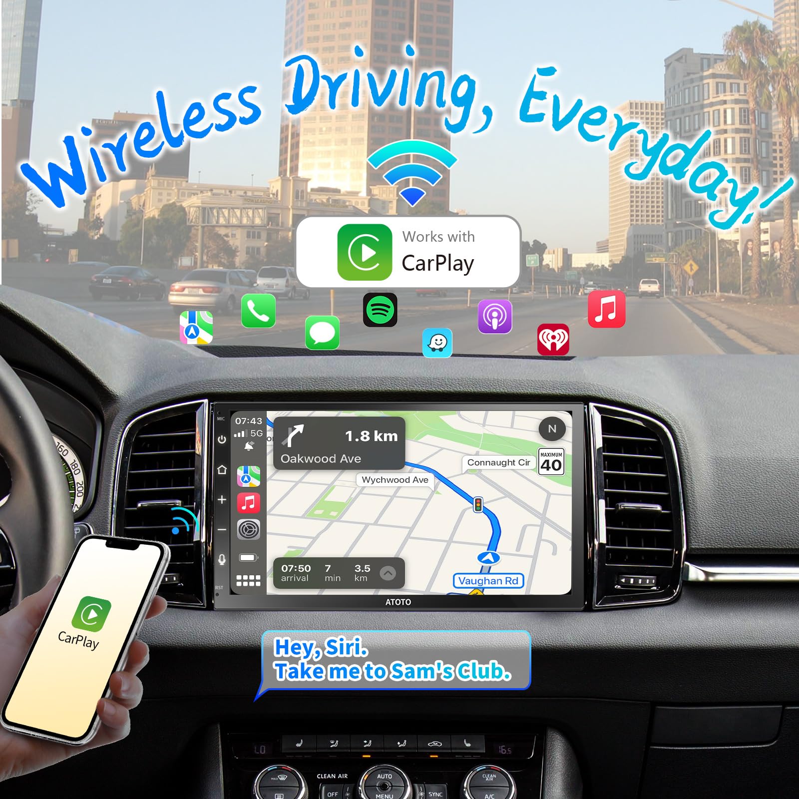 ATOTO 7-Inch Full Touchscreen Double DIN Car Stereo with Wireless CarPlay & Android Auto, Bluetooth, MirrorLink, HD Rearview Camera, Quick Charge - Perfect for Modern Vehicles & Road Trips (Model F7G2B7WES01)