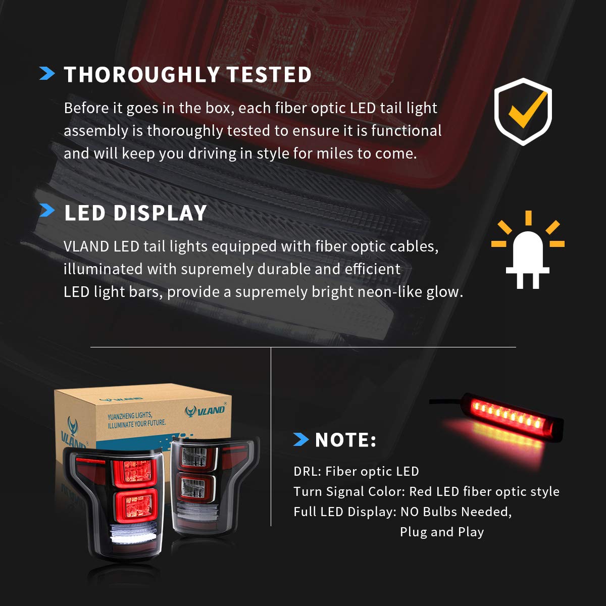 VLAND LED Tail Lights for Ford F150 & Raptor 2015-2019 | Red Turn Signal | Compatible with Halogen Models (Excludes XLT/Lariat & BLISS) | Clear Lens Design | Upgrade Your Pickup Truck's Style & Safety for Night Driving & Off-Road Adventures