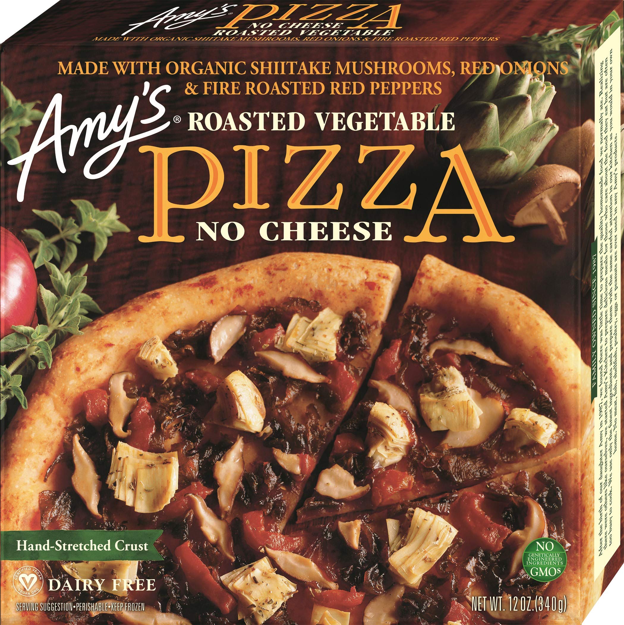 Amy's Organic Roasted Vegetable Vegan Frozen Pizza - Gluten-Free, Dairy-Free with Mushrooms, Onions & Peppers - 12 Oz Frozen Meal - Perfect for Quick Vegan Dinners & Healthy Family Meals