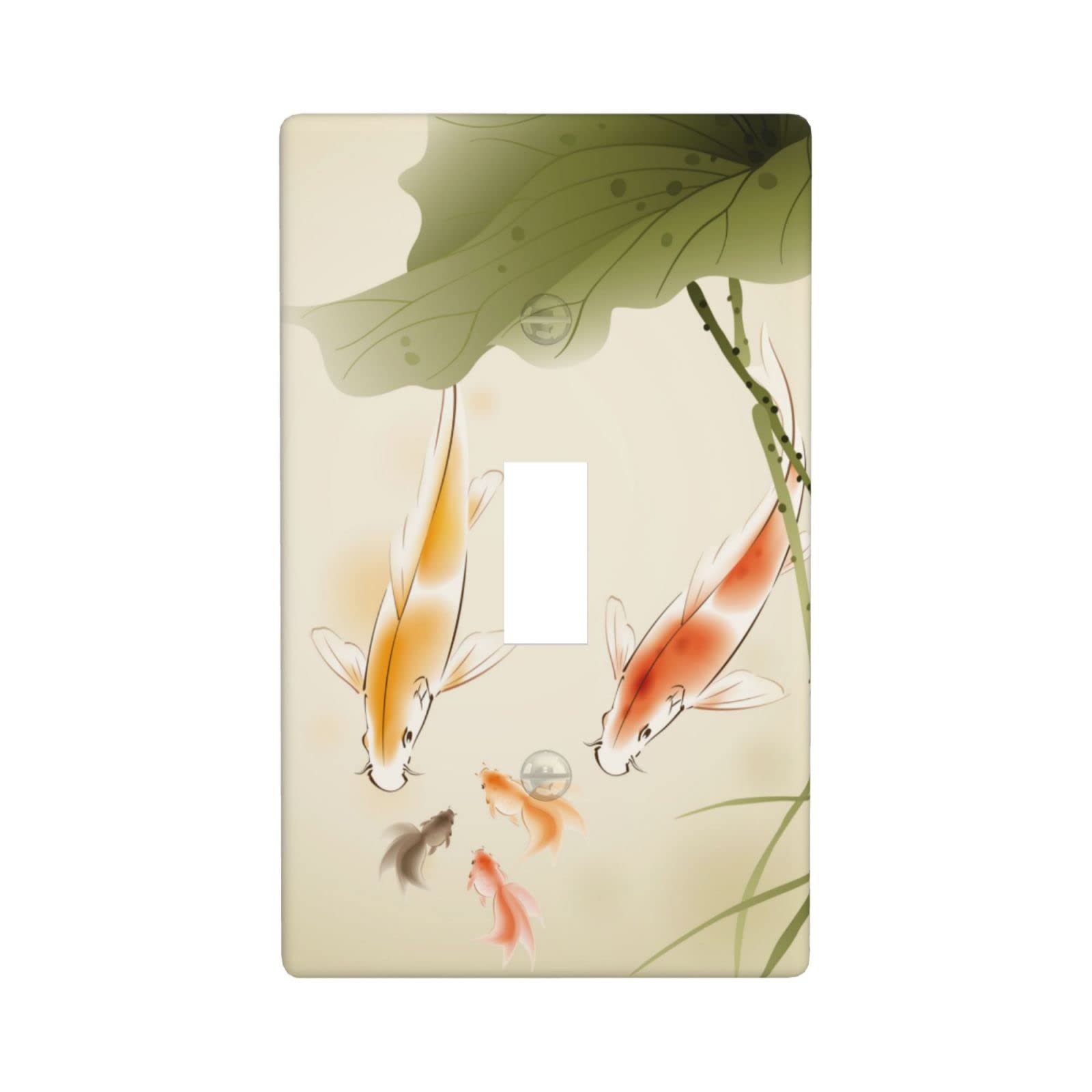 Japanese Lotus Leaf Koi Fish Single Gang Toggle Light Switch Cover - Decorative Wall Plate for Kitchen, Bathroom, Living Room & Bedroom - Home Decor Accessory with Asian Inspired Design