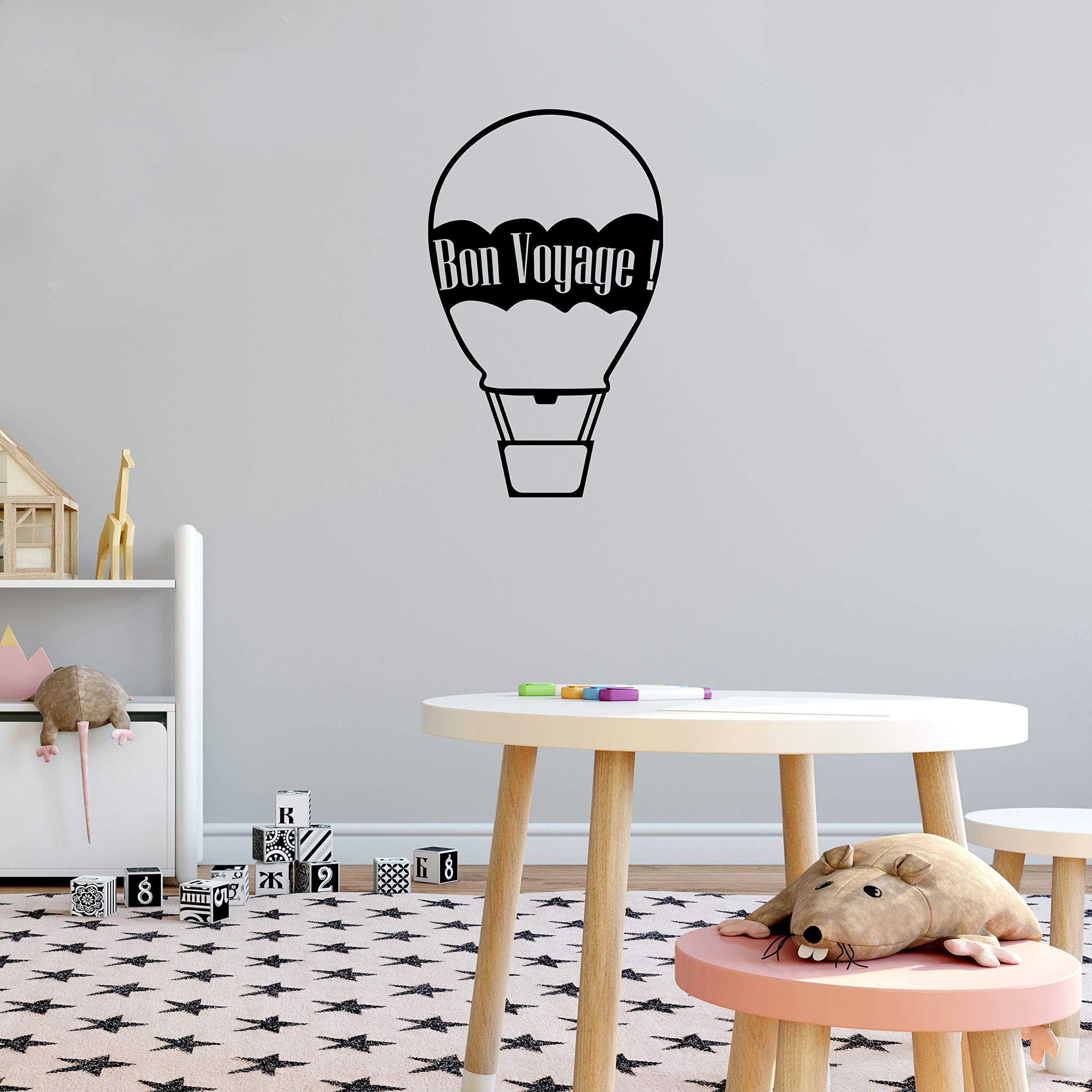 Bon Voyage Hot Air Balloon Wall Decal Sticker - 10x8 Inch Vinyl Art for Kids Room, Nursery, Bedroom, Garage & Home Decor - Perfect for Travel Themed Spaces & Playrooms