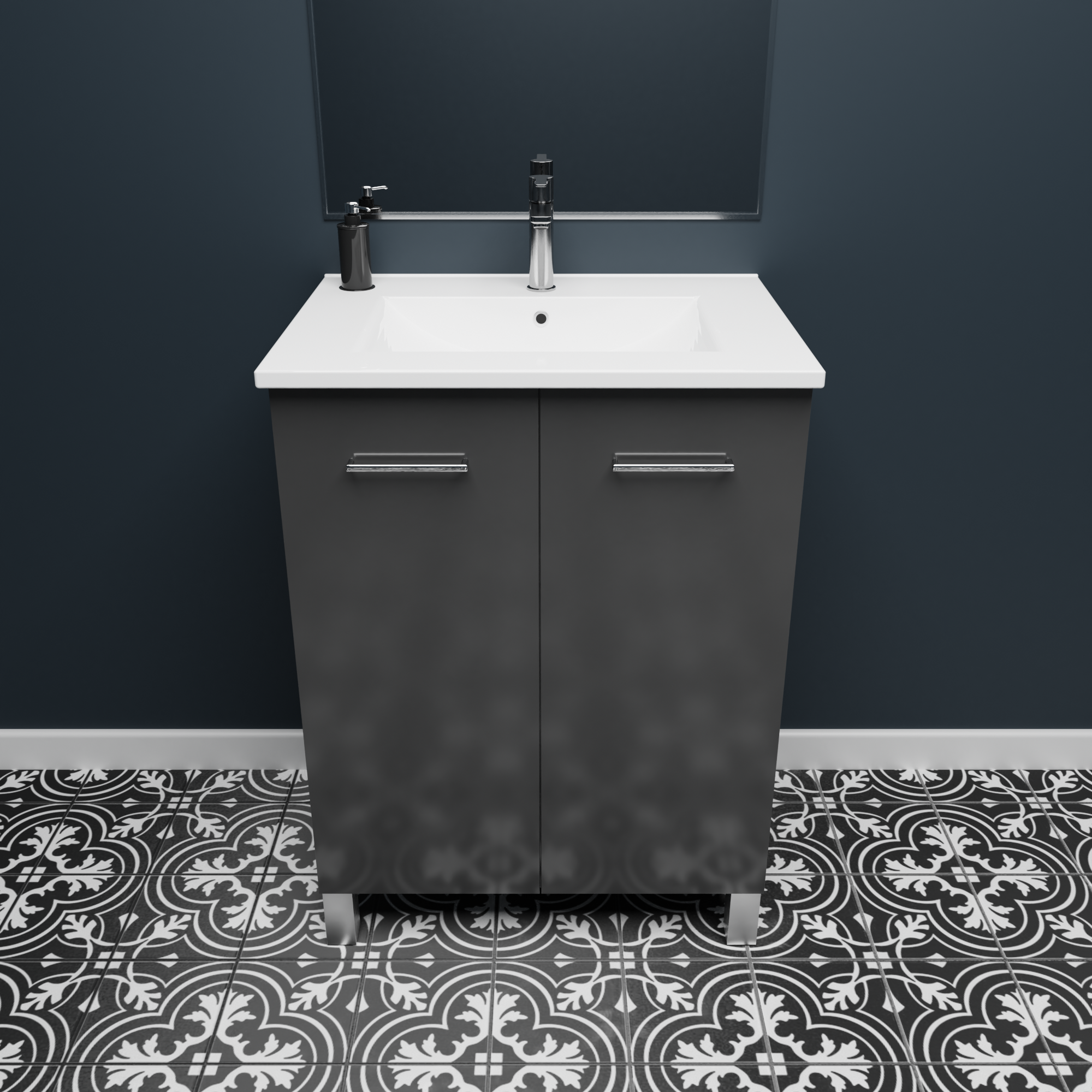 24 x 18 Inch Floor Mount Bathroom Vanity with 2 Doors - High Gloss Anthracite Finish for Modern Home Decor | Perfect for Small Bathrooms & Powder Rooms
