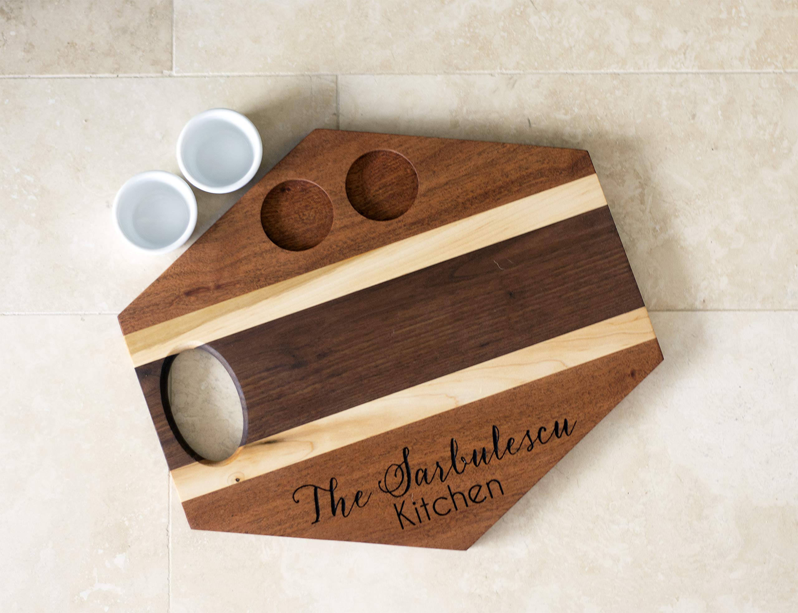 Personalized Handmade Hardwood Charcuterie Board & Cheese Serving Tray with 2 Ceramic Cups - Perfect for Wine Nights, Charcuterie Parties & Gourmet Gift Giving