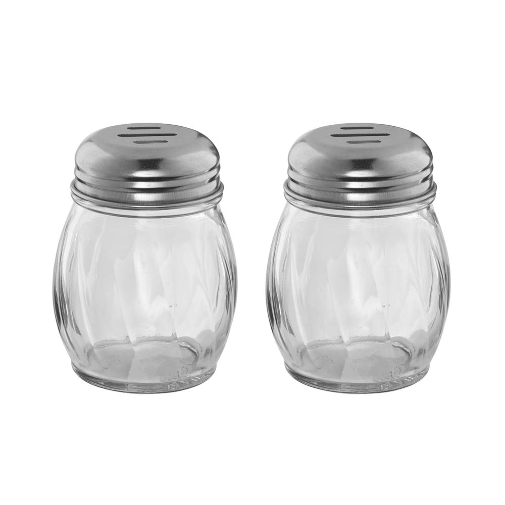 (Set of 2) 6-Oz Glass Cheese Shaker with Slotted Lid - Stainless Steel Top for Parmesan, Sugar & Spices - Perfect for Restaurants, Pizza Parlors & Home Kitchen Use