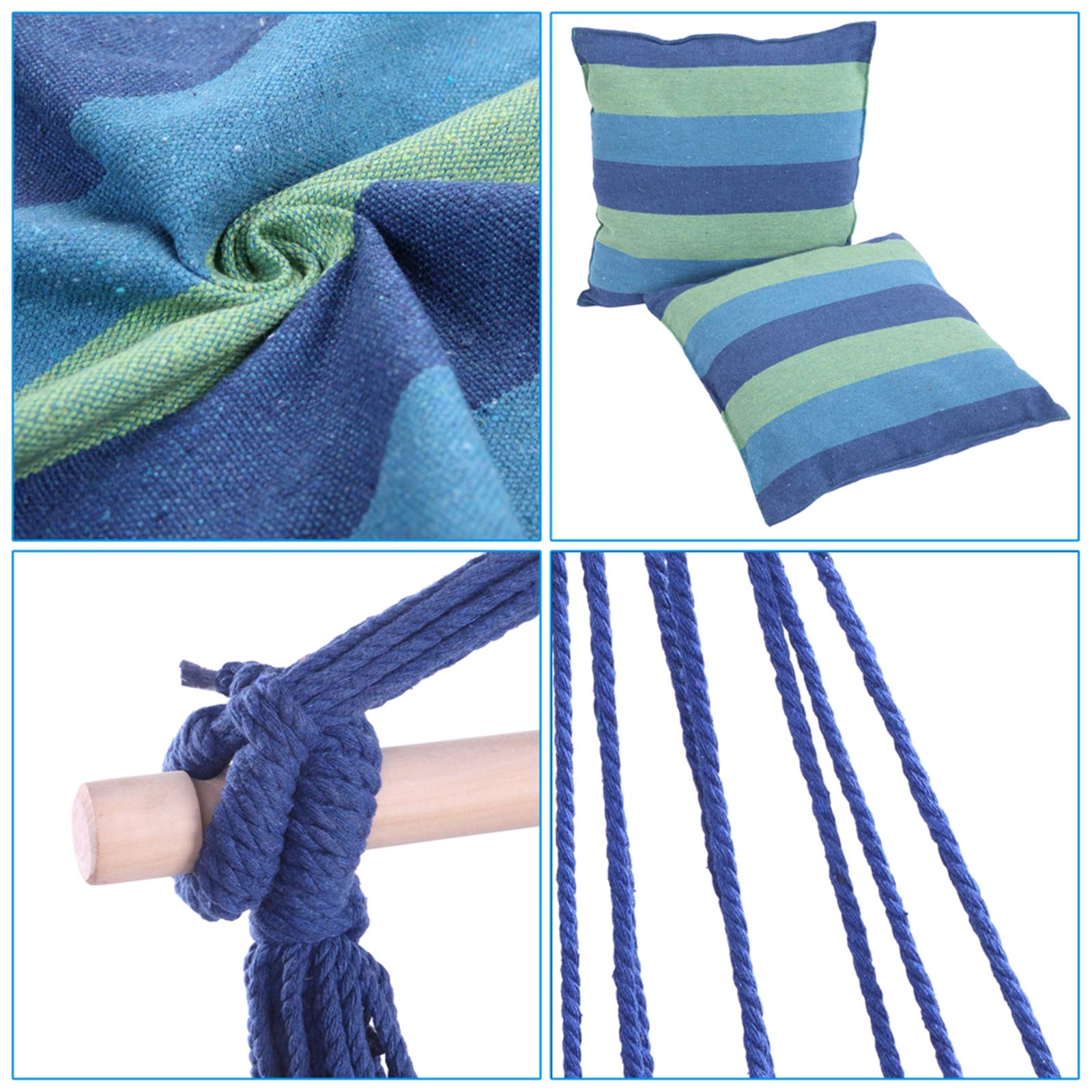 Beige Tassel Hanging Chair with Cushions - Indoor/Outdoor Hammock Swing for Bedroom, Garden, Yard, Patio & Porch - Perfect Relaxation & Boho Decor (Blue)
