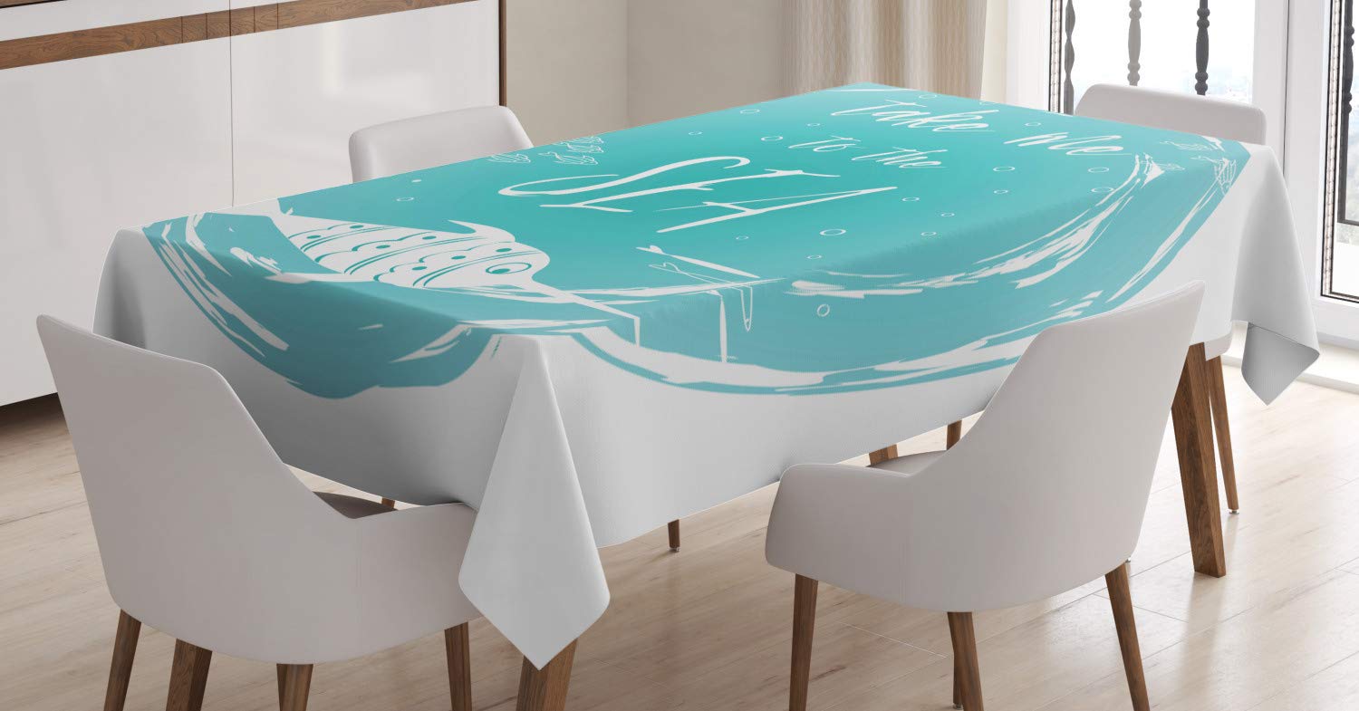 Ambesonne 'Take Me to The Sea' Tablecloth - Grunge Round Frame with Abstract Fish Design, 60