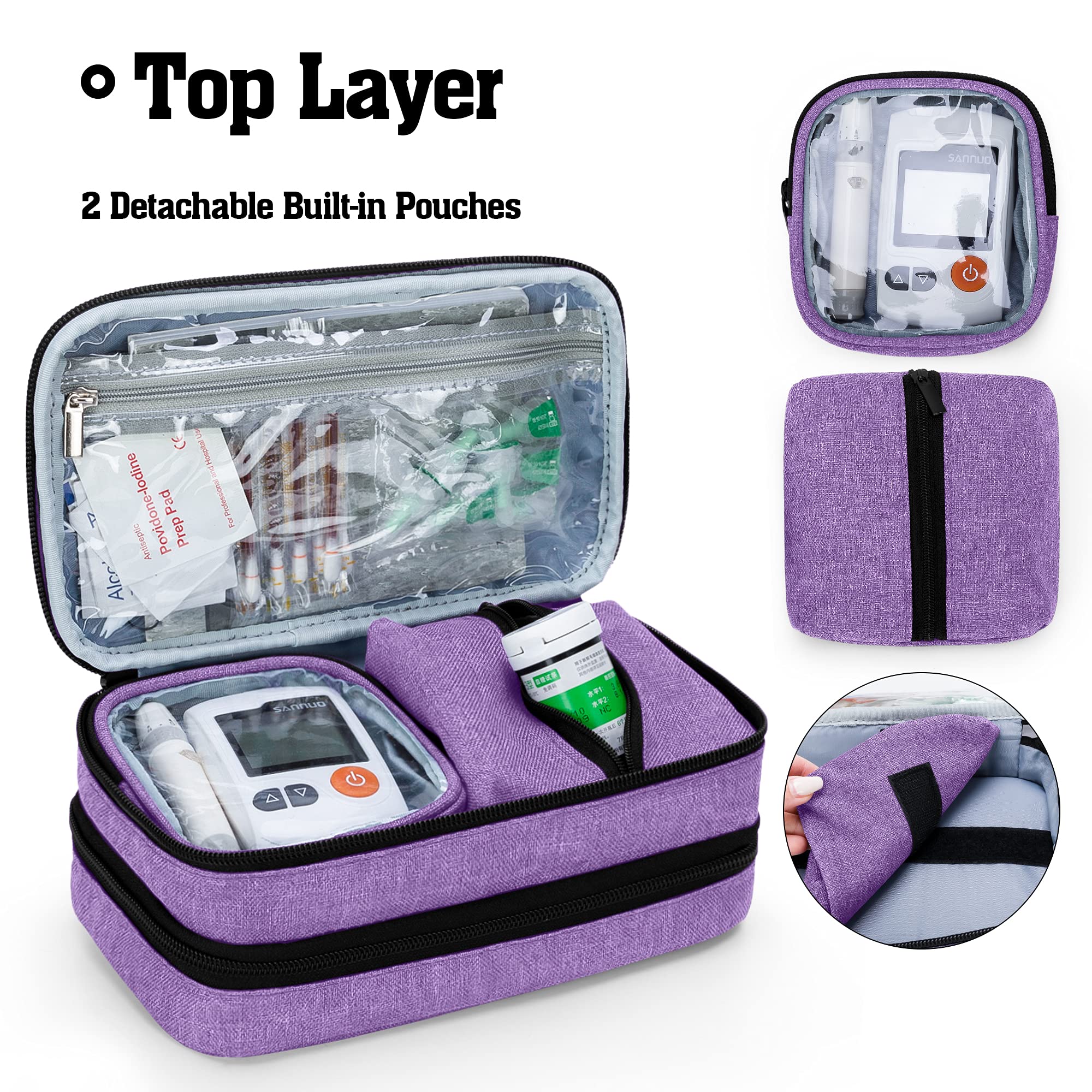 CURMIO Double Layer Insulated Diabetic Travel Cooler Bag - Portable Insulin Storage Case for Glucose Meter, Medication & Diabetes Supplies - Perfect for Travel, Work & Outdoor Activities