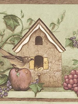 Decorative Birdhouses & Gardening Themed Wallpaper Border - 41776460 | Nature-Inspired Home Decor for Living Rooms, Bedrooms & Nurseries