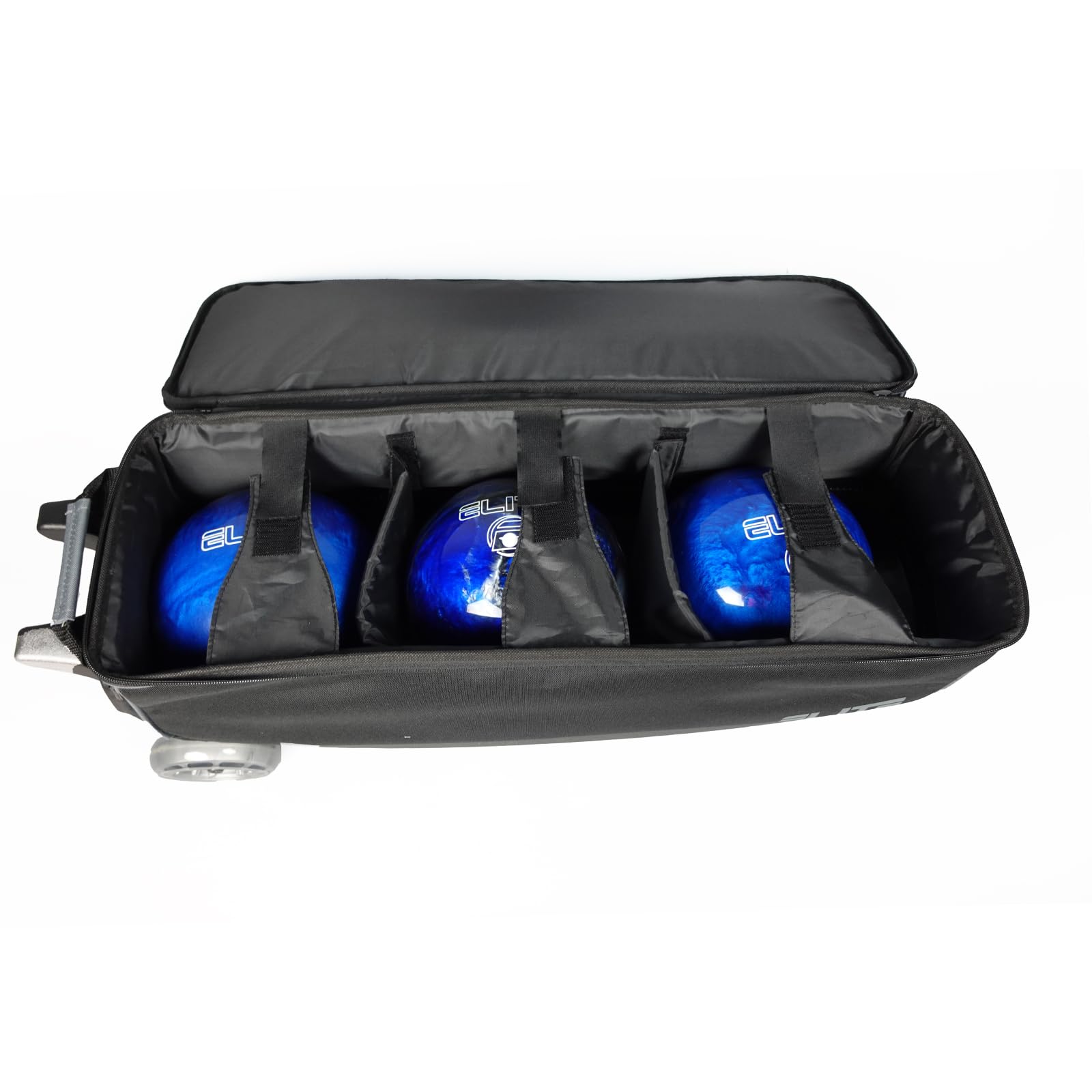 ELITE Basic Triple Roller Black Bowling Bag - 3 Ball Capacity with Shoe Compartment (Fits 2 Pairs Size 15) | Durable & Air Travel-Friendly | Perfect for Bowling Tournaments, League Play & Practice Sessions