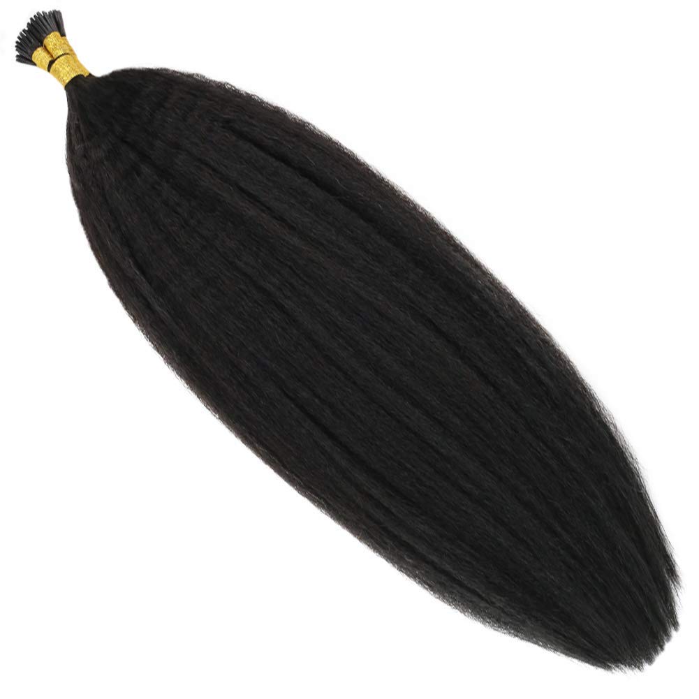 Kinky Straight Human Hair I-Tip Extensions - 100 Strands (1g/Strand) 22 Inch Natural Color Pre-Bonded Hair Extensions for Black Women | Perfect for Protective Styling, Weddings & Everyday Glam