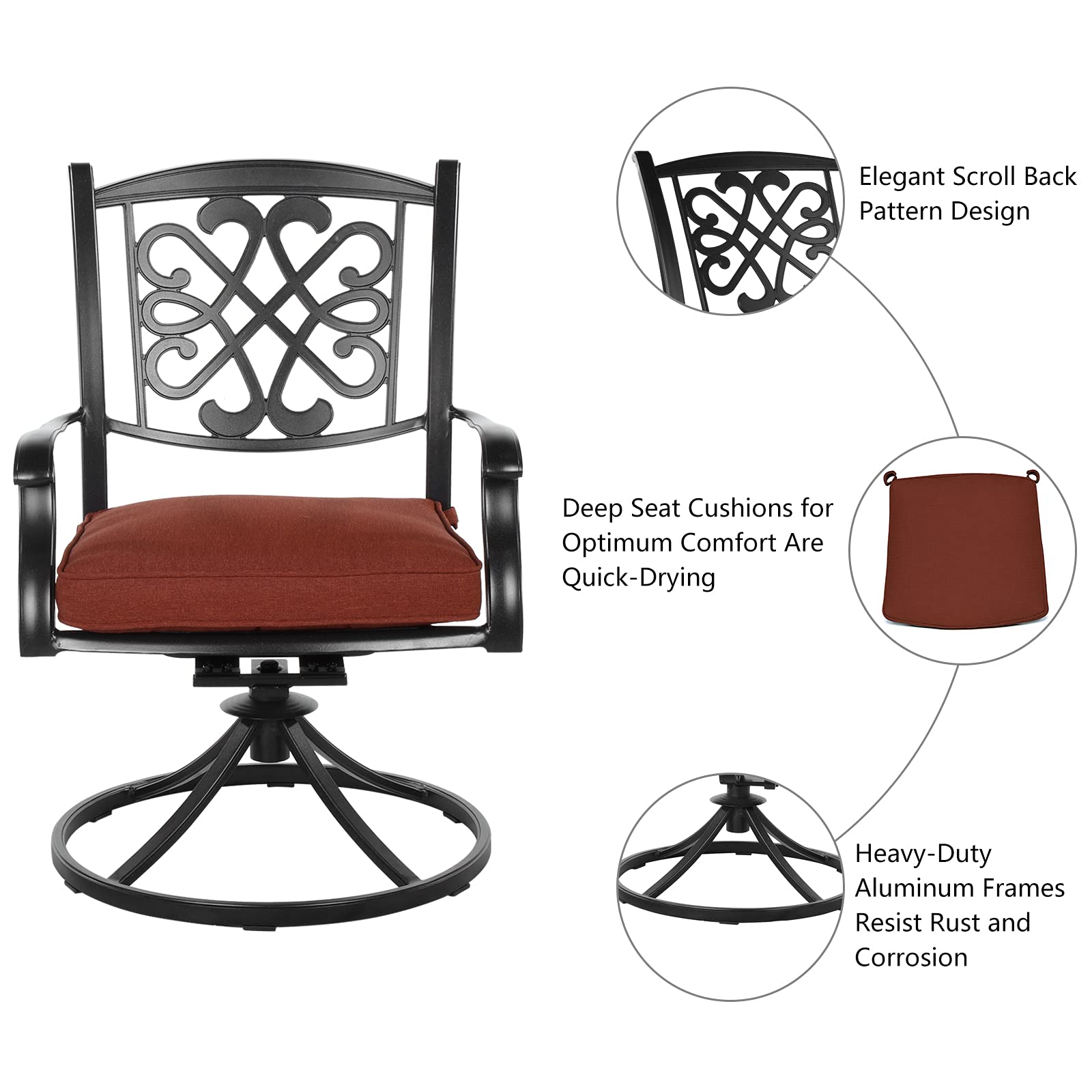 2-Piece Patio Swivel Dining Chair Set - All-Weather Aluminum Outdoor Rocking Bistro Chairs with Thick Cushions - Perfect for Garden, Backyard, Poolside & Restaurant Outdoor Seating