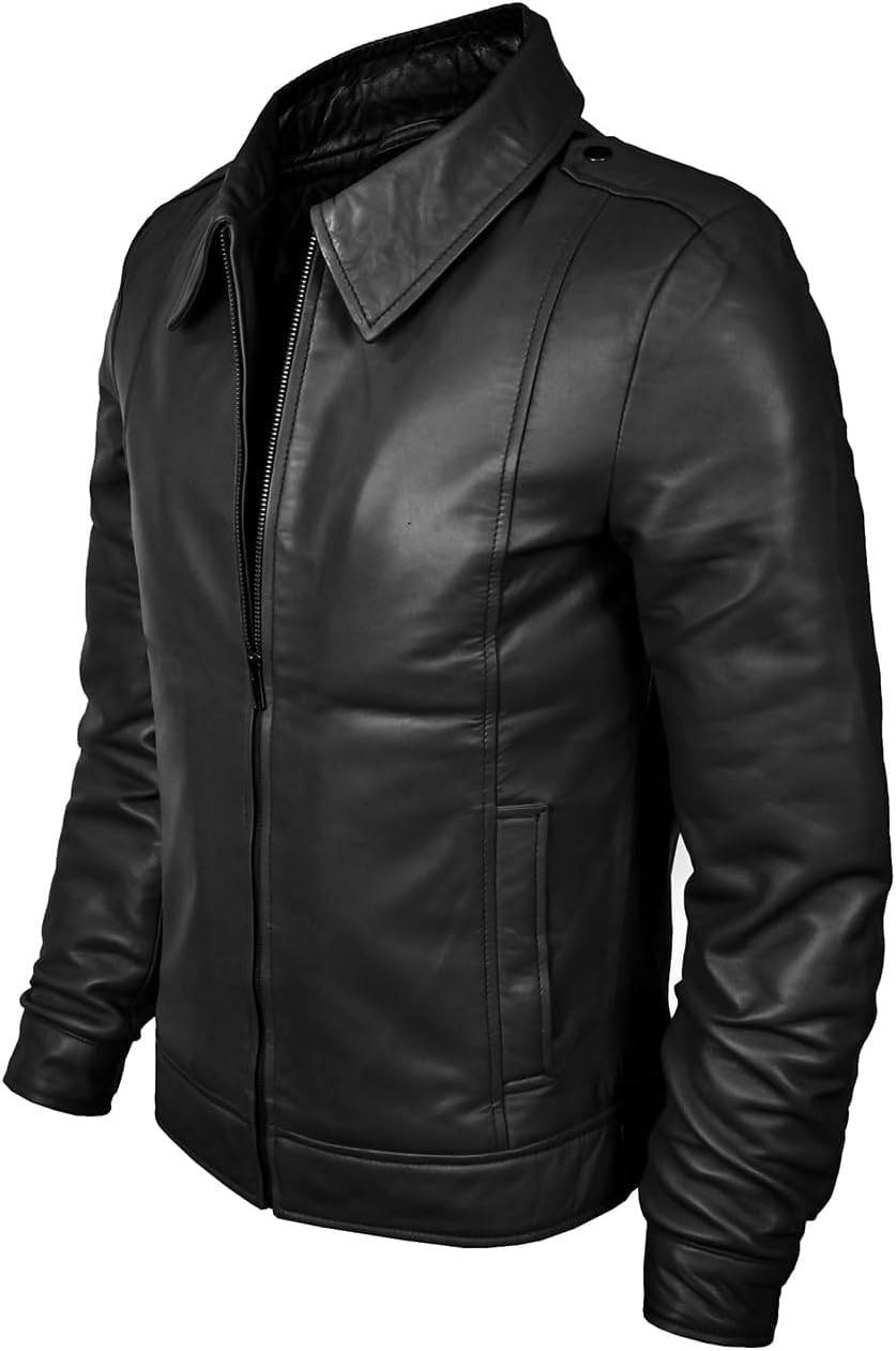 **Genuine Lambskin Leather Jacket for Men - Classic Vintage Brown Biker Jacket | Stylish & Durable Outerwear for Casual, Motorcycle & Winter Wear**