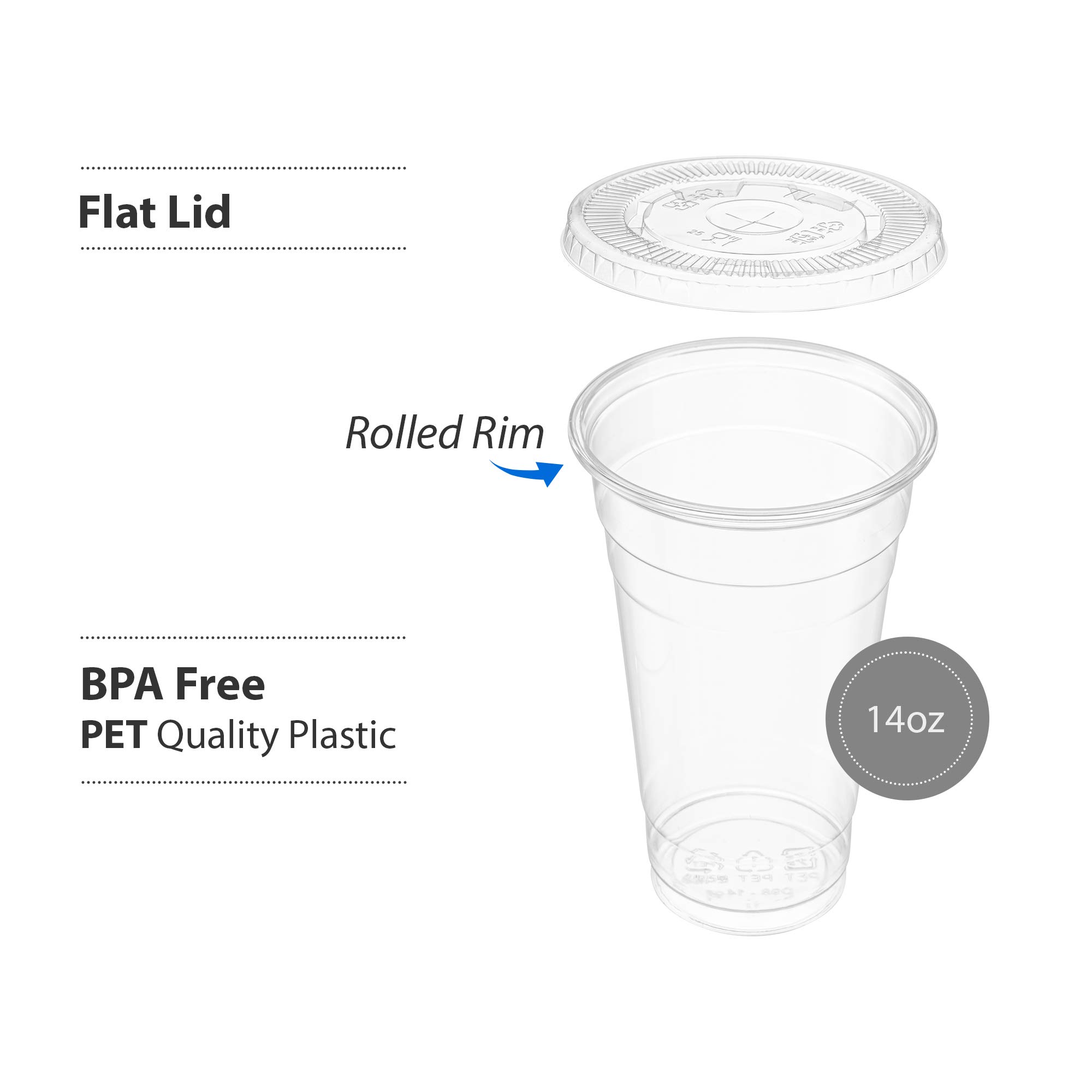 50 Sets - 12 Oz Clear PET Plastic Cups with Lids for Iced Coffee, Cold Drinks, Milkshakes, Smoothies - Perfect for Parties, Cafes, and Takeout Beverages