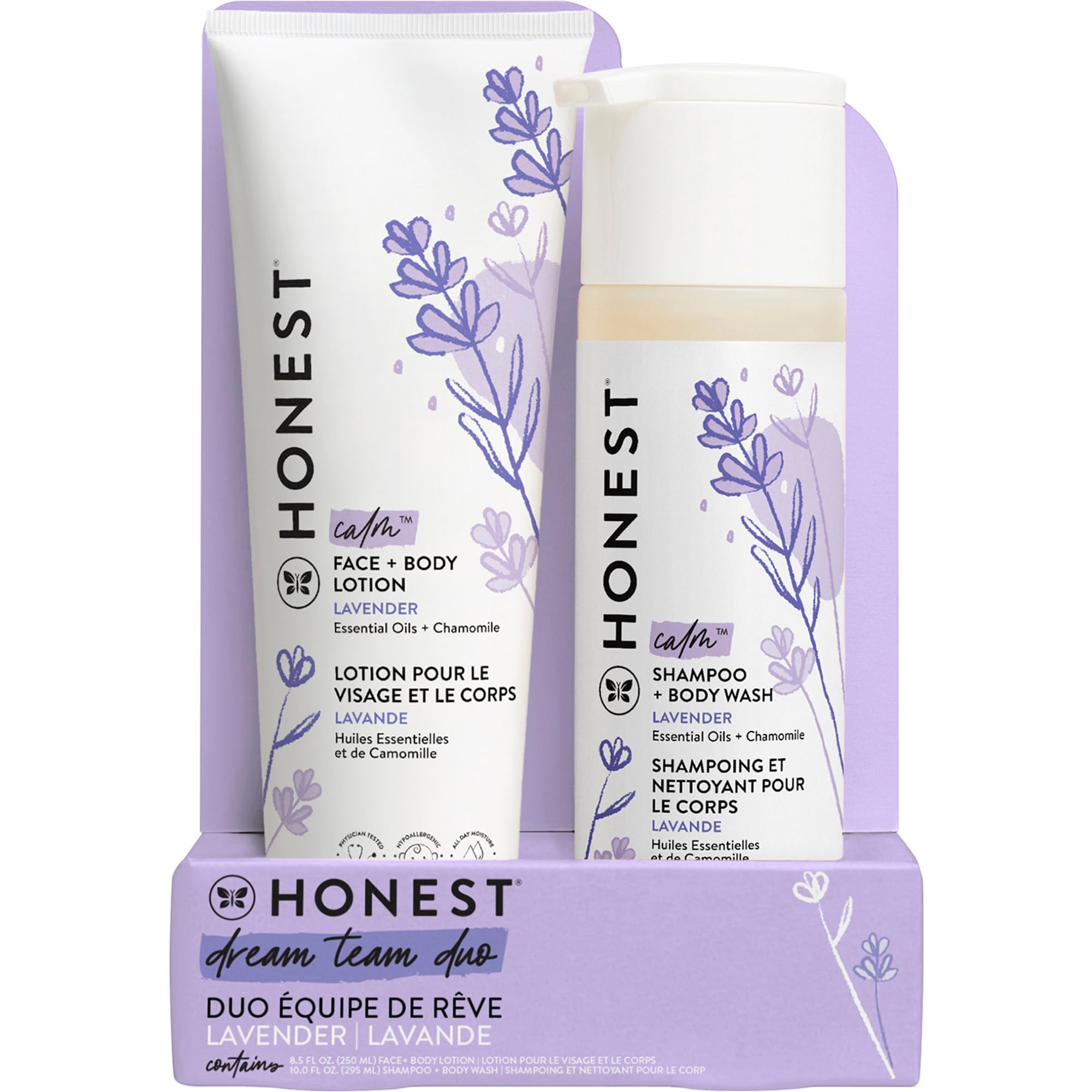 The Honest Company 2-in-1 Cleansing Shampoo + Body Wash & Face + Body Lotion Bundle | Gentle Baby Wash with Naturally Derived Ingredients | Lavender Scent, 18.5 fl oz | Perfect for Newborn Bath Time & Sensitive Skin Care