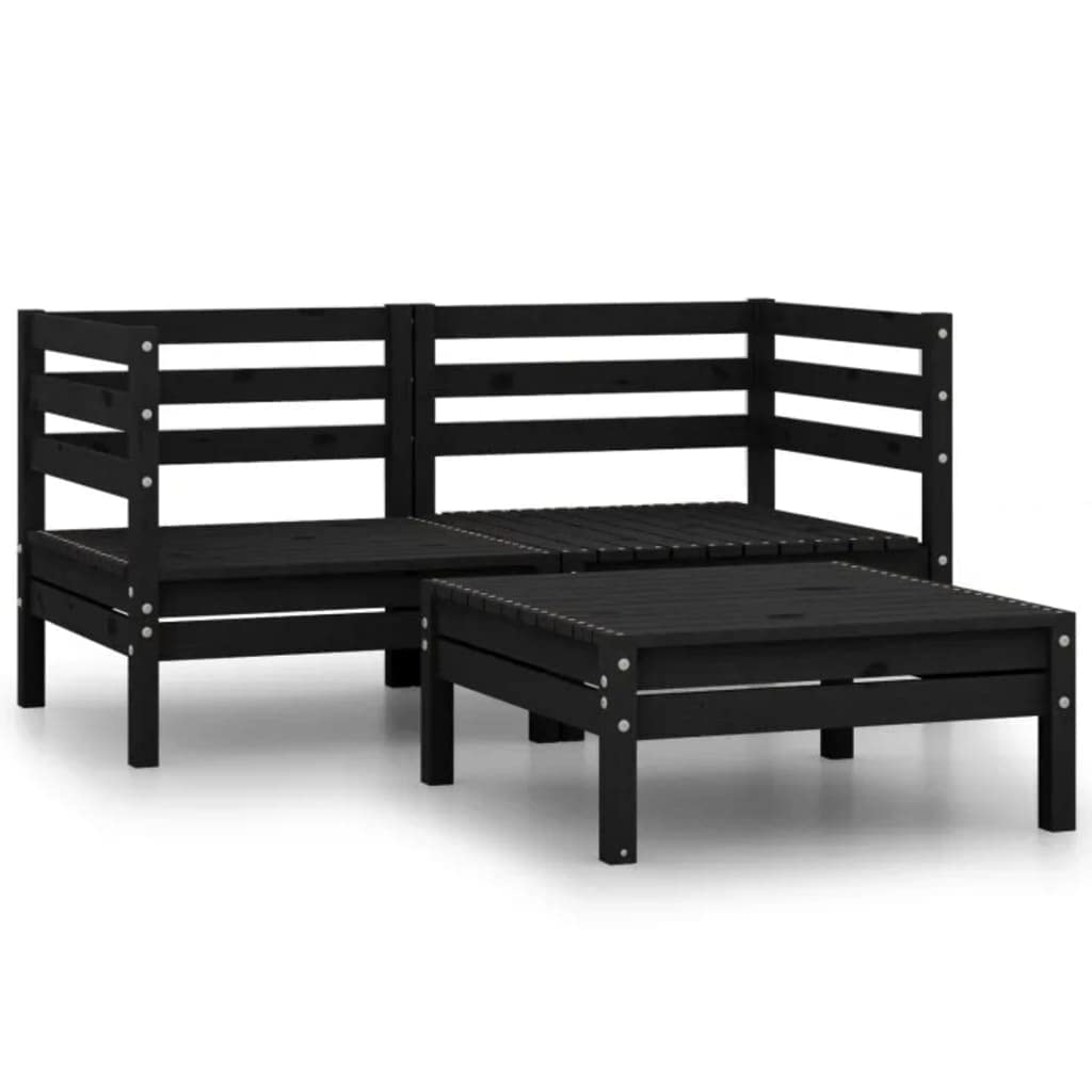 3-Piece All-Weather Patio Lounge Set - Outdoor Furniture for Deck, Balcony, Garden & Lawn - Solid Pinewood Black - Perfect for Relaxing, Entertaining & Outdoor Dining