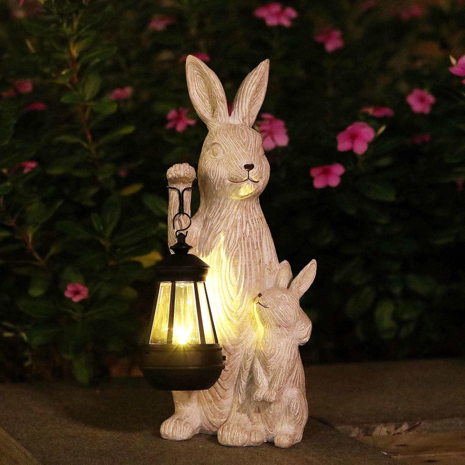 Solar Powered LED Bunny Garden Statue - Outdoor Rabbit Decor with Lights for Patio, Balcony, Yard - Unique Housewarming & Birthday Gift for Women - Perfect for Garden Decorations, Nighttime Illumination and Seasonal Displays