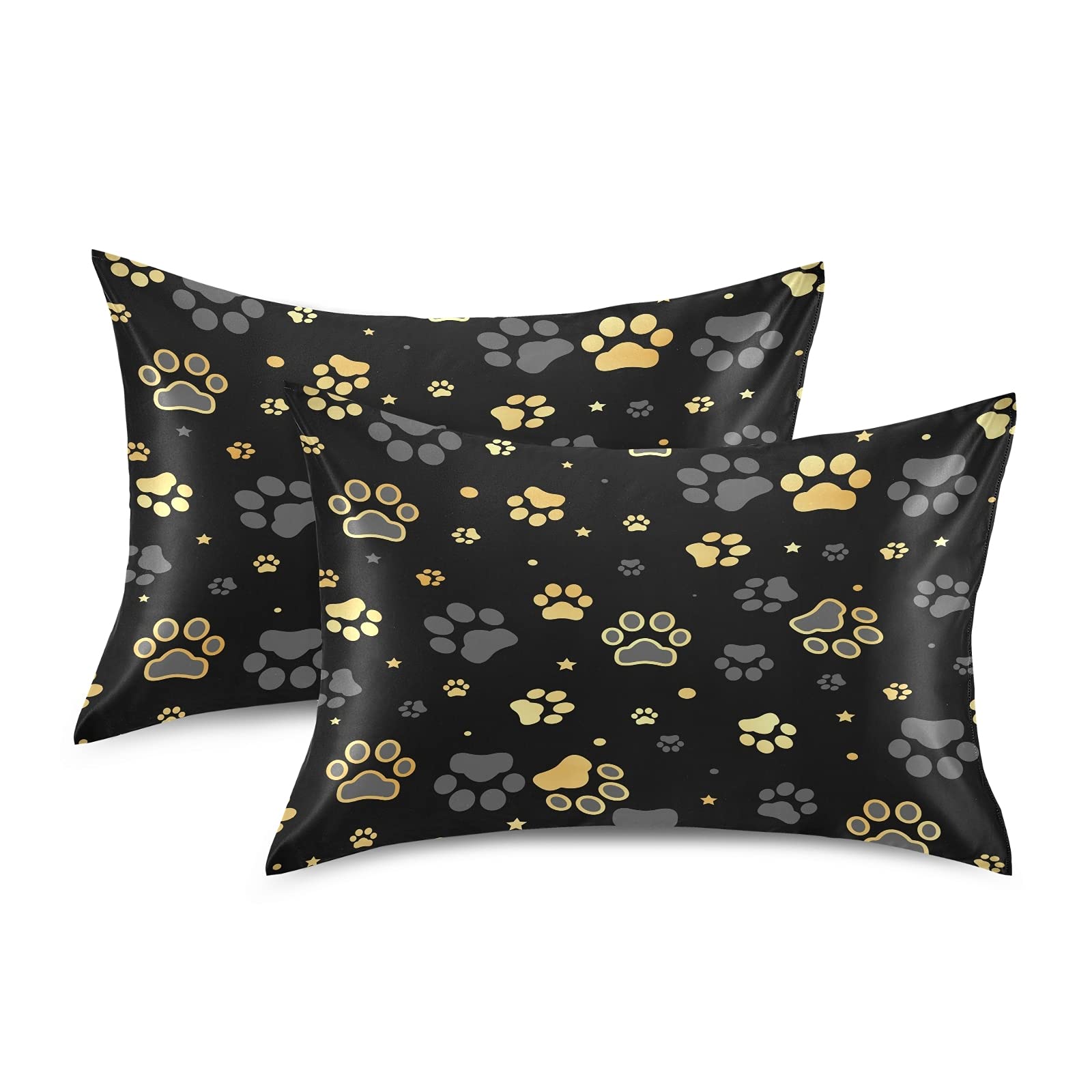 Silk Satin Pillowcase 20x40 - Soft Paw Print for Hair & Skin Care - King Size for Bed & Sofa