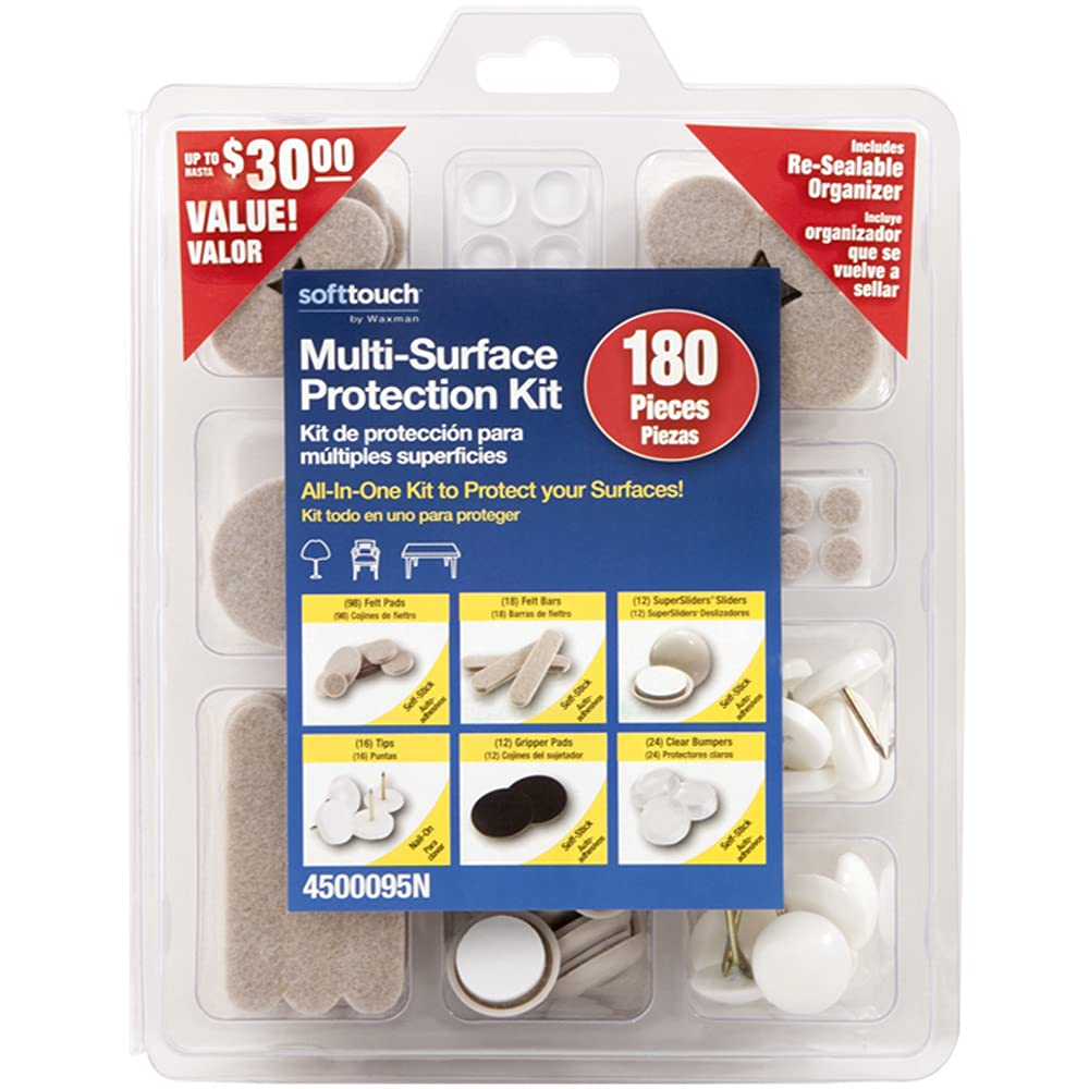 SoftTouch Assorted Multi-Surface Protection Kit - 180pc Furniture Pads & Sliders for Hardwood Floors, Tile & Carpet | Prevent Scratches & Damage | Ideal for Moving, Rearranging & Protecting Furniture