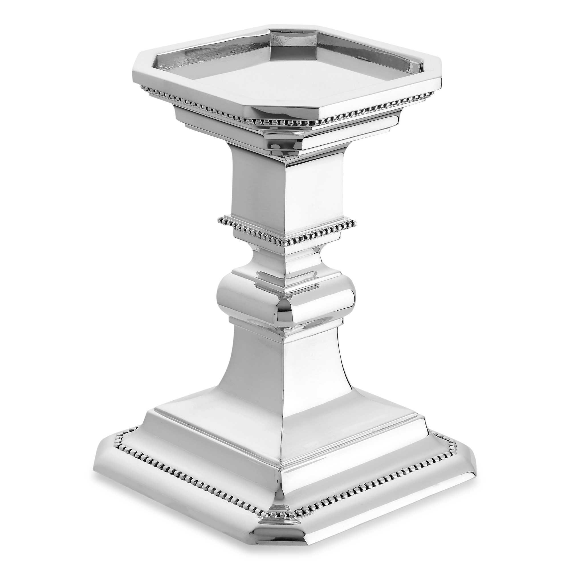 Reed & Barton Heritage Collection Banded Bead Large Silver Pillar Candle Holder - Elegant Home Decor for Dining Table, Wedding Centerpiece & Holiday Decorations