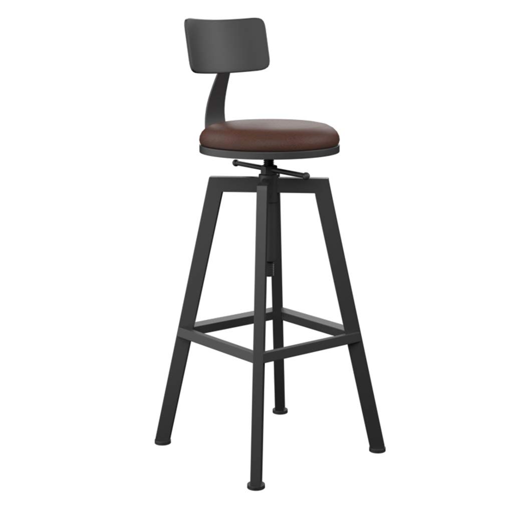 Industrial Swivel Bar Stool - Adjustable Round Metal Bar Stool with PU Leather Seat & Backrest, Farmhouse Style (65-85 Inch Height) - Perfect for Kitchen Islands, Home Bars, Restaurants & Commercial Use