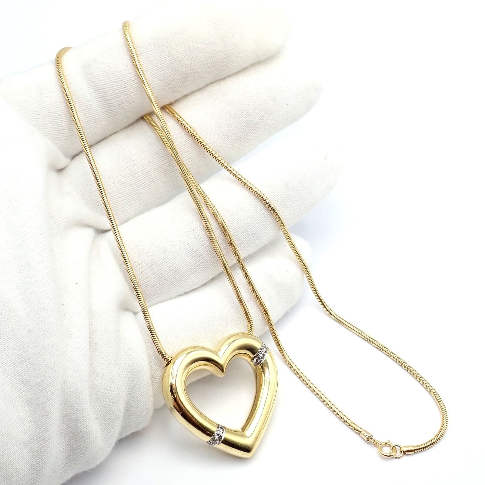 Vintage Tiffany & Co Picasso 18k Yellow Gold Diamond Large Heart Pendant Necklace for Women - Elegant Jewelry Gift for Anniversary, Valentine's Day & Special Occasions