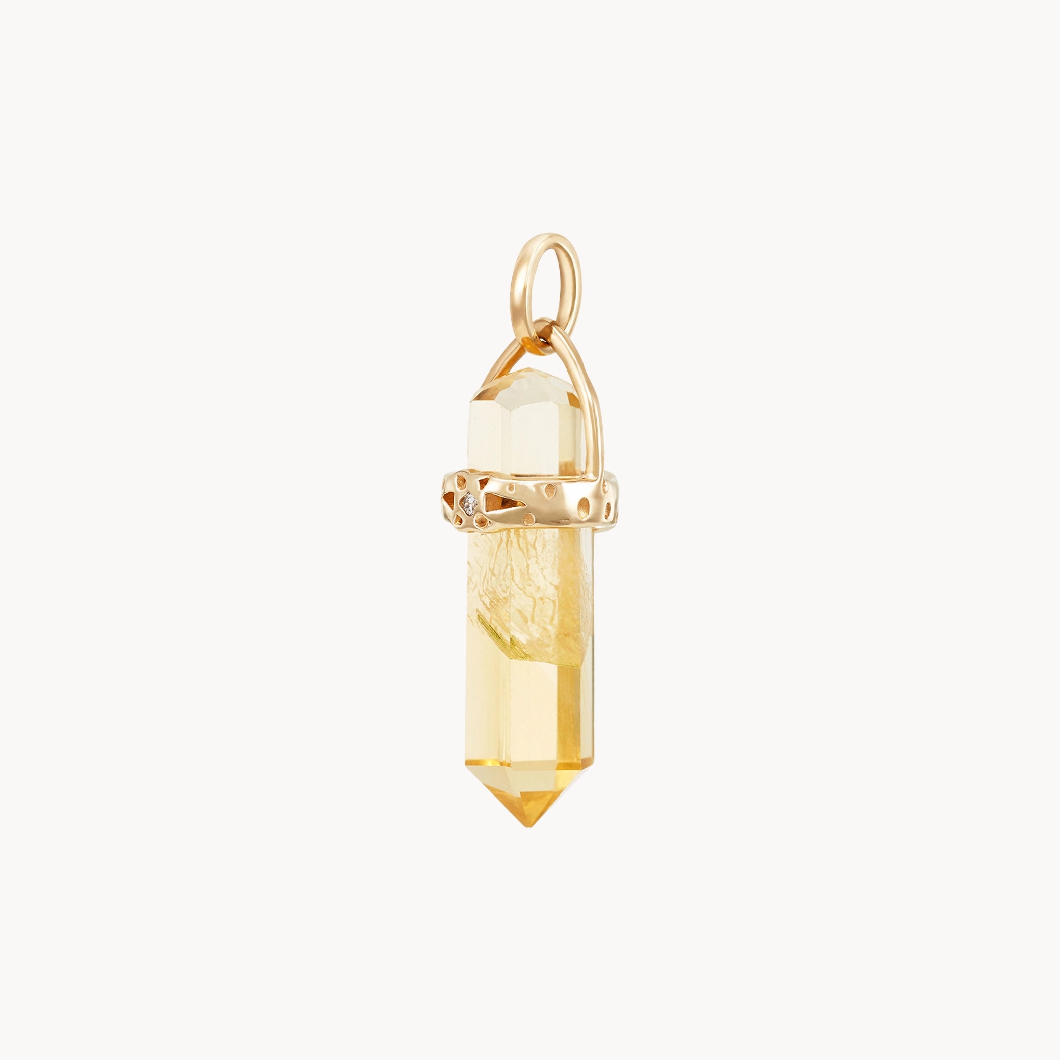 10K Yellow Gold Citrine Amulet with White Sapphire - Abundant Love Gemstone Jewelry for Women - Perfect for Gifts, Meditation & Spiritual Healing