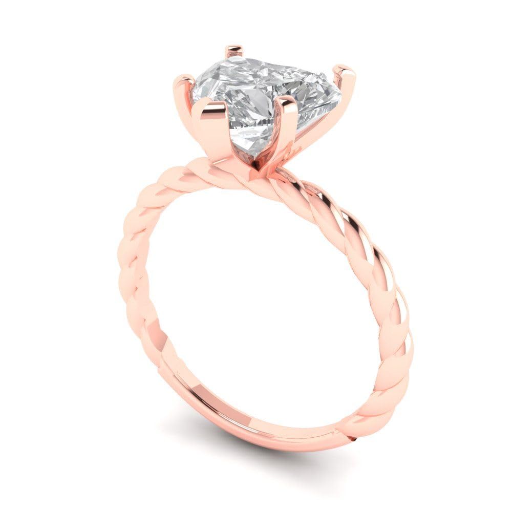 2.0 Carat Brilliant Heart Cut Clear Simulated Diamond 14K Rose Gold Solitaire Ring for Engagement, Promise, Bridal & Anniversary - Perfect for Proposals, Weddings & Romantic Gifts