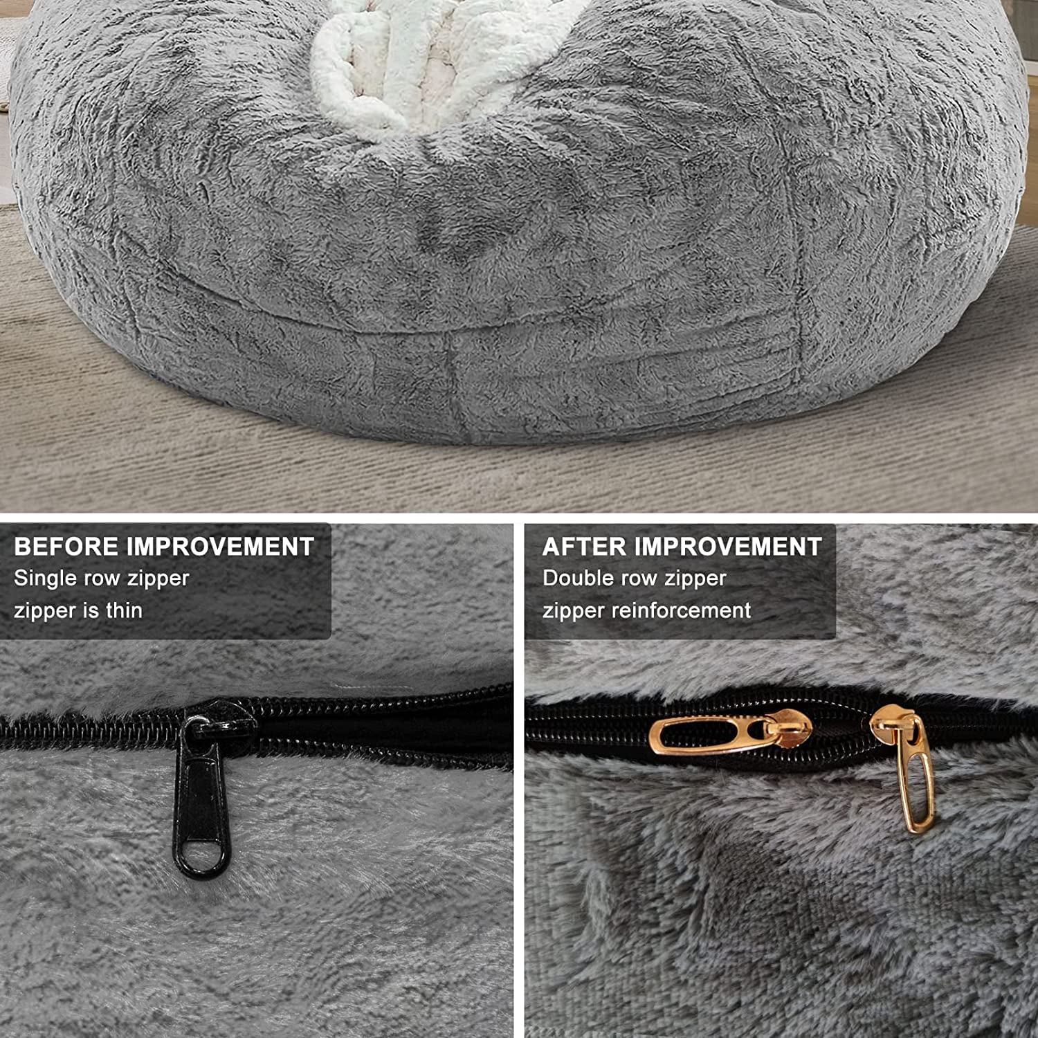 RAINBEAN Bean Bag Chair Cover Only (Not Full Bean Bag) - Big 6ft Round Soft Fluffy PV Velvet Sofa Bed Slipcover - Snow Pink - Perfect for Living Room Furniture, Lazy Sofa & Bed Decor