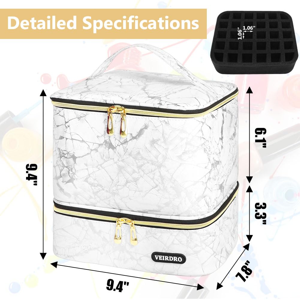 Premium Nail Polish Organizer Case - Holds 30 Bottles (15ml/0.5oz) & Nail Lamp - Large Manicure Storage Bag with Tool Compartments - Perfect for Salon Professionals & Home Nail Care (White)