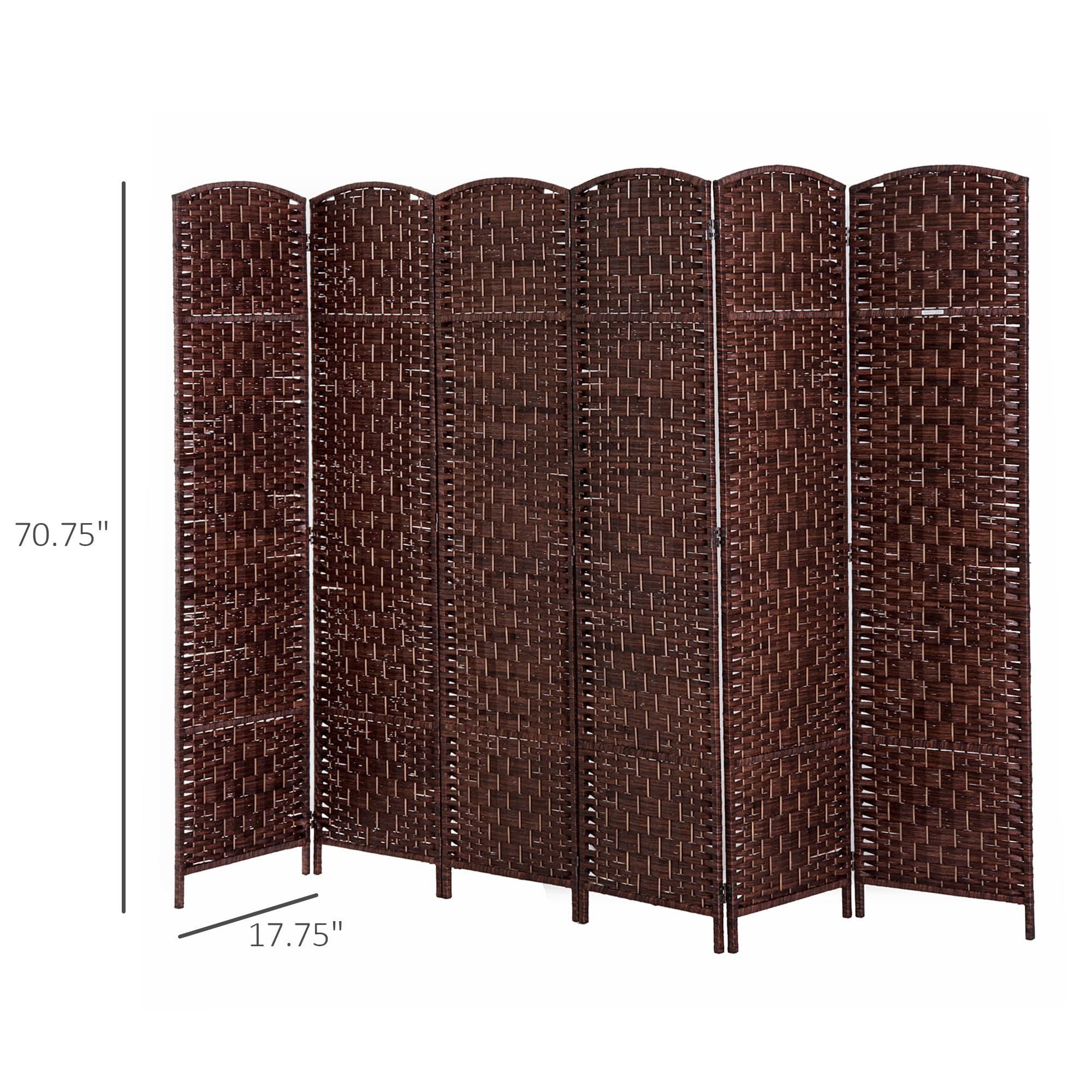 HOMCOM 6FT Tall 6-Panel Folding Privacy Screen - Portable Wicker Weave Room Divider for Bedroom, Home Office, Living Room - Brown Partition Wall for Space Separation & Decoration