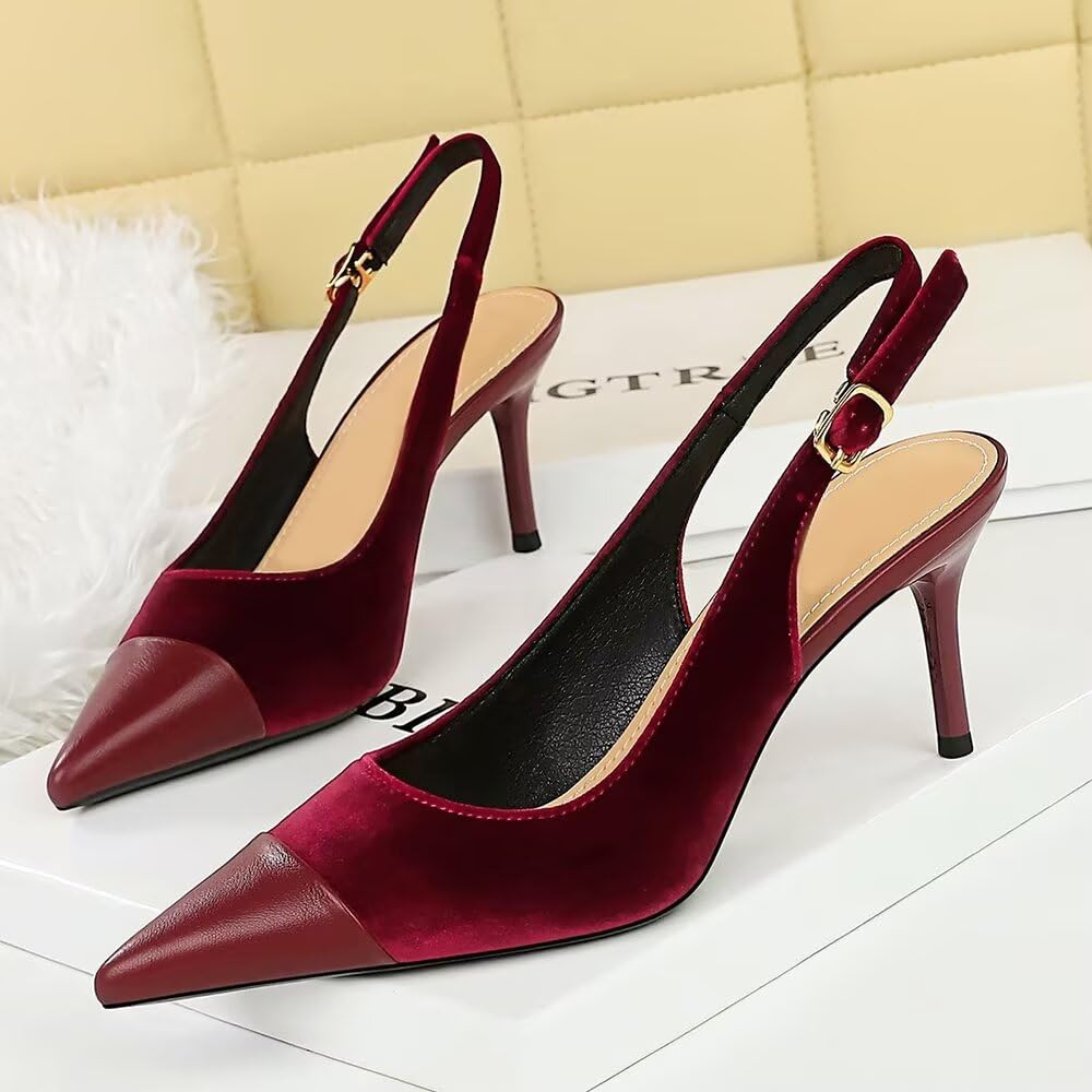 LUXINYU Women's Slingback Kitten Heels - Pointed Toe Stiletto Pumps with Back Lace Detail for Casual, Party & Work | Comfortable Dress Shoes for Office, Wedding & Evening Events