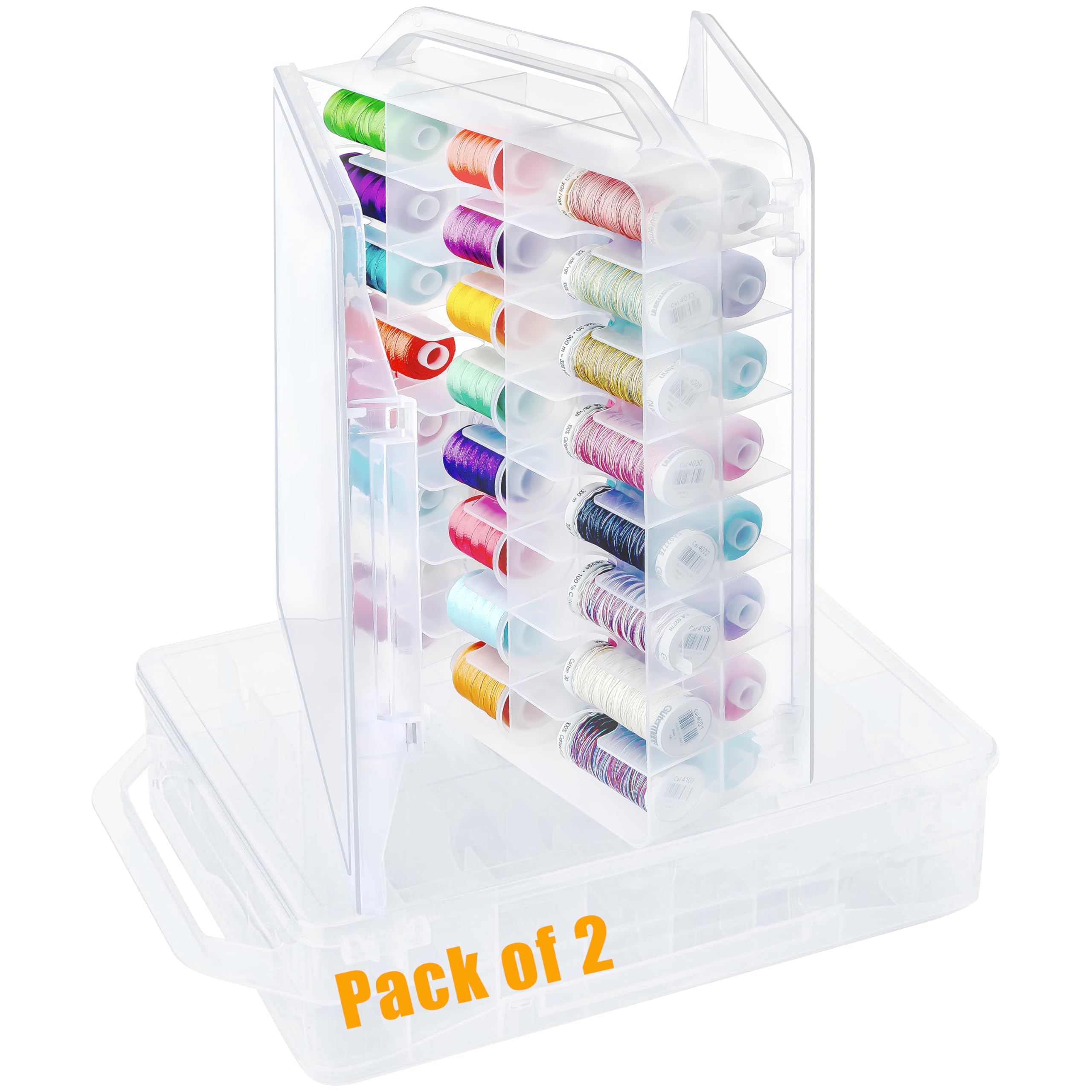2-Pack Double-Sided Sewing Organizer with 92 Grids - Clear Thread Storage Box for Embroidery Floss, Needles & Beads - Perfect for Sewing Projects, Craft Organization & Small Toy Storage