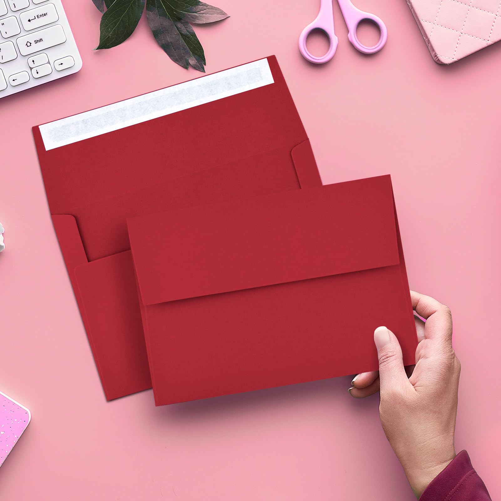 50 Pack 5x7 Envelopes (A7 Size) - Red Self Seal Invitation Envelopes for Wedding, Baby Shower, Greeting Cards - Printable, Bulk Mailing Envelopes for Home & Office Use