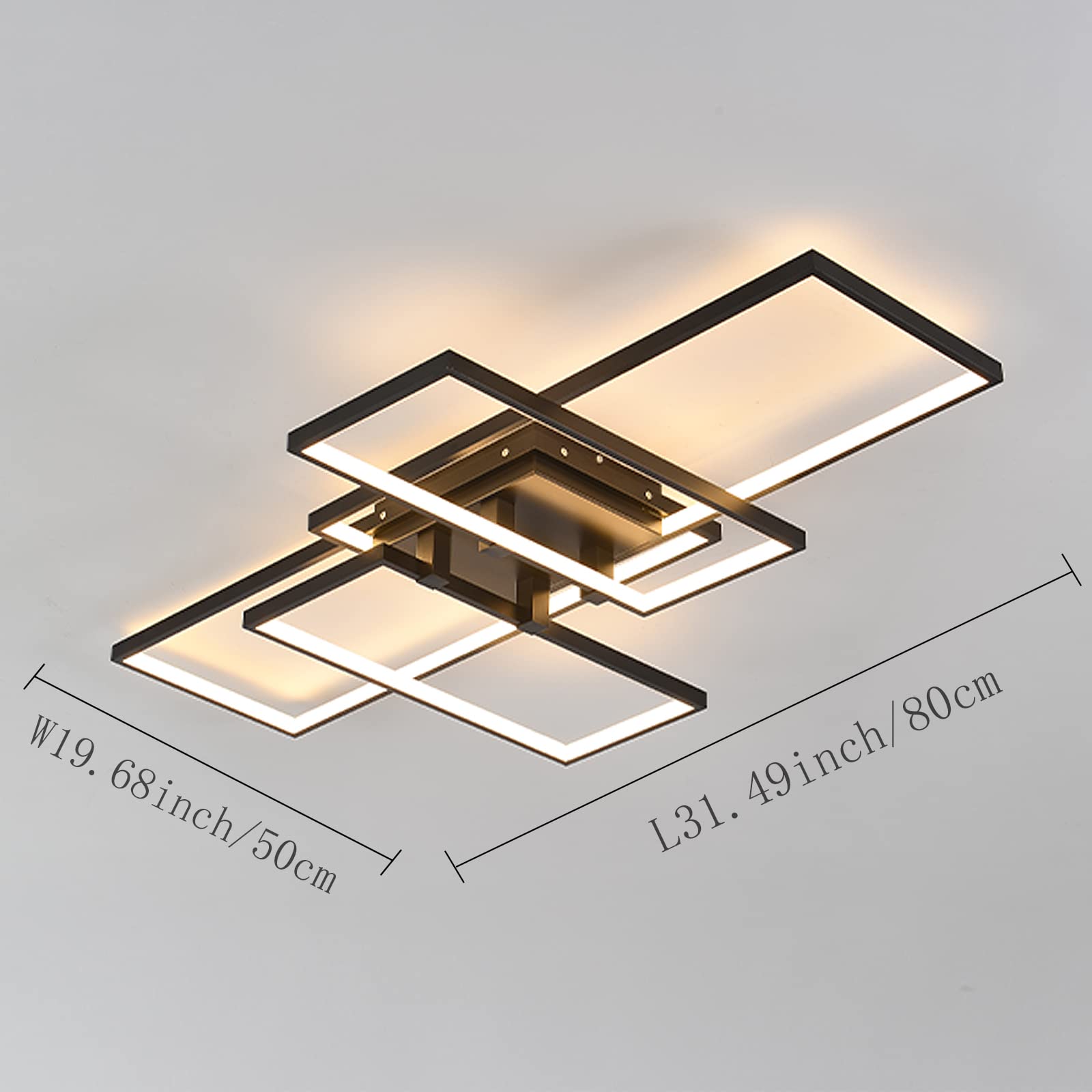 Becailyer 71W LED Flush Mount Ceiling Light with Remote - 4 Square Acrylic Modern Ceiling Lamp in Black - Dimmable 3000K-6000K for Bedroom, Kitchen, Living Room & Study - Perfect for Ambient Lighting and Home Decor