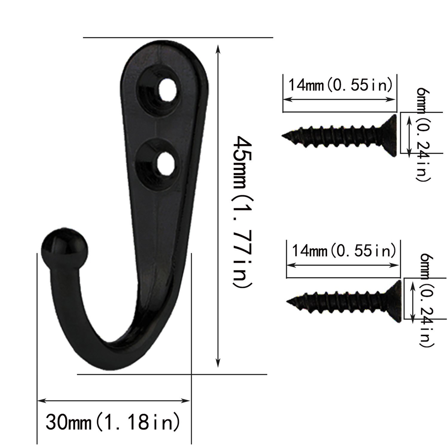 10 Pack Wall Mounted Coat Hooks - Heavy Duty Robe Hangers with 20 Screws - Nickel & Black Finish - Perfect for Entryway, Bathroom, Bedroom Organization