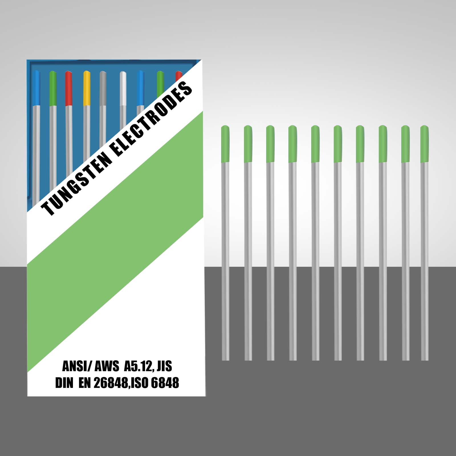 SSimder WP Green TIG Welding Tungsten Electrode 10 Pack - Pure Tungsten for AC Welding - 3/32