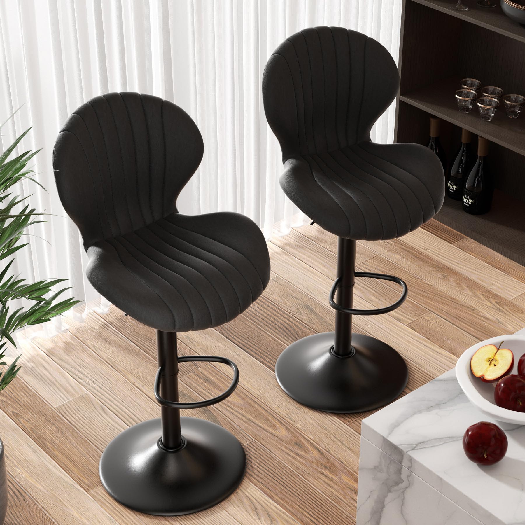 2 Pack Modern Swivel Bar Stools - Counter Height Bar Chairs with High Backrest, Easy 3-5 Minute Assembly for Home Bar, Kitchen Island & Dining Room - Black (Perfect for Entertaining & Small Spaces)